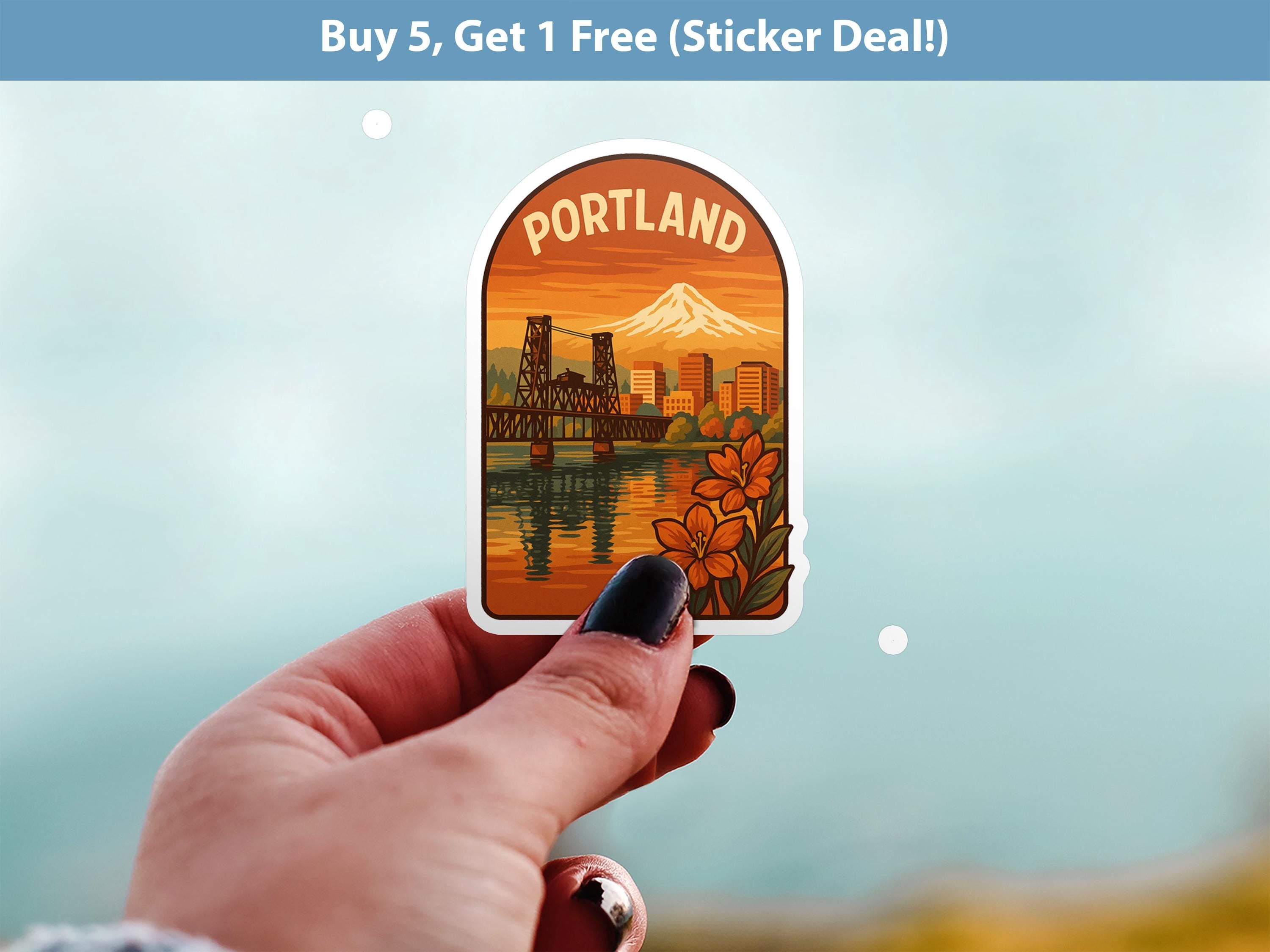 Portland Oregon Sticker, Vintage City Vinyl Decal, Retro Travel Lover Collection, Journal Scrapbook