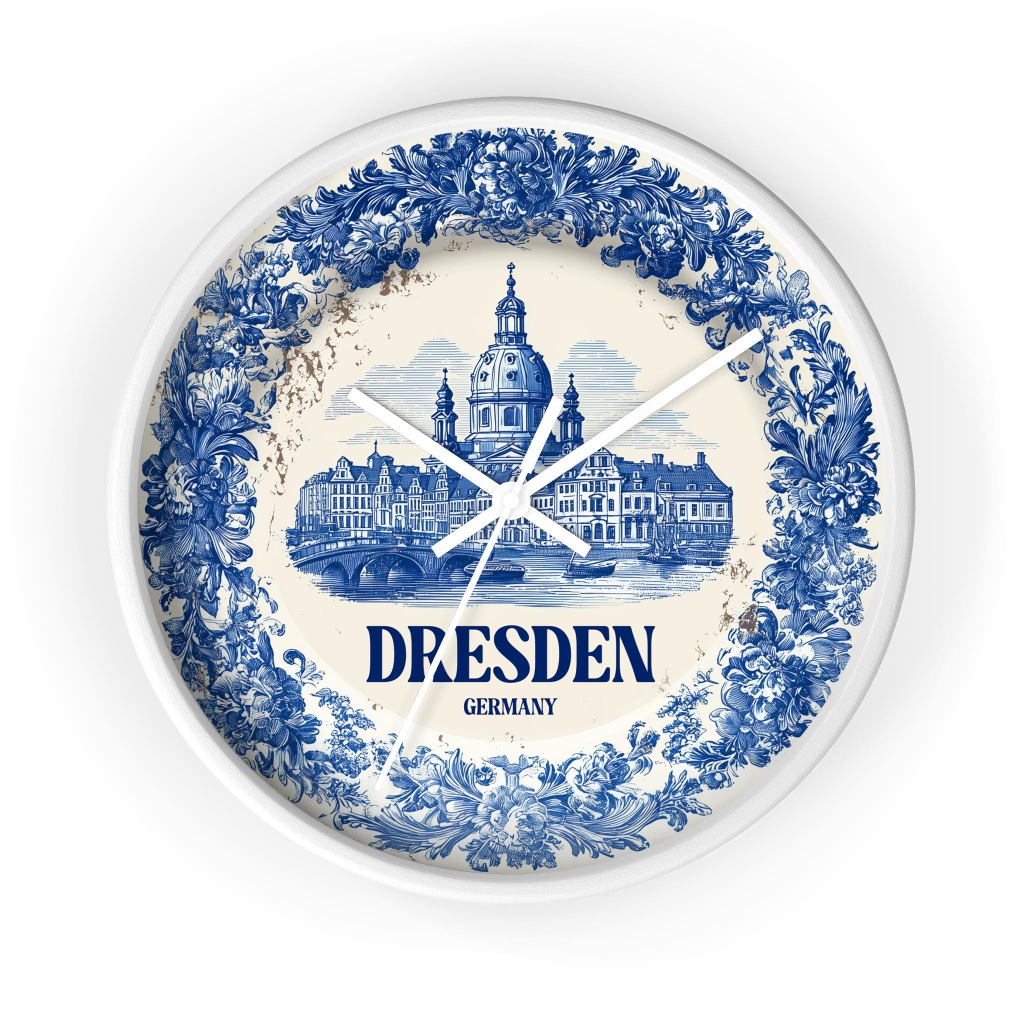 Dresden Germany Wall Clock, Delf style Home Decor, Vintage City Travel Keepsake Art
