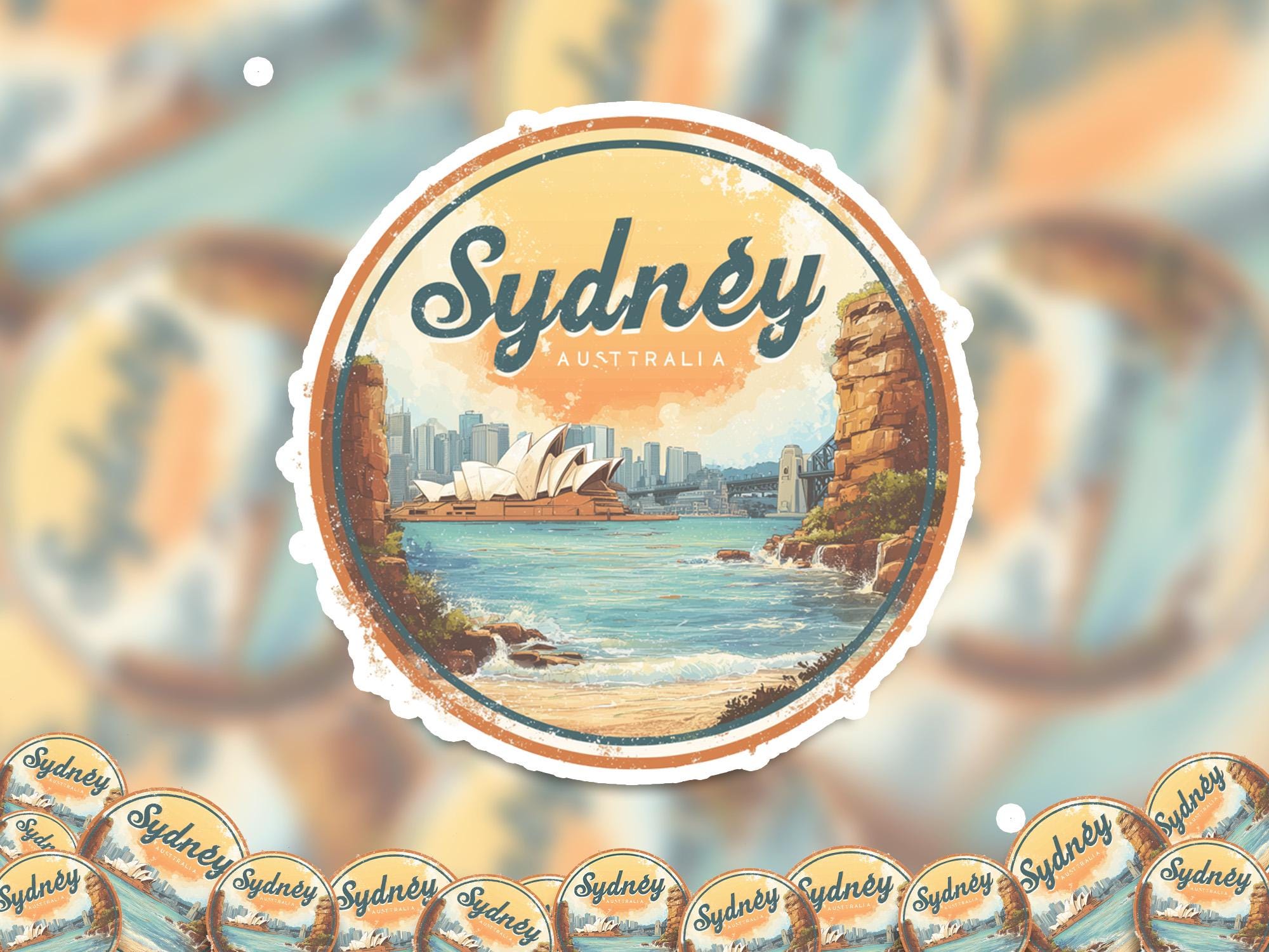 Sydney Watercolor Kiss-Cut Vinyl, Waterproof Decal, Retro Travel Lover Collection