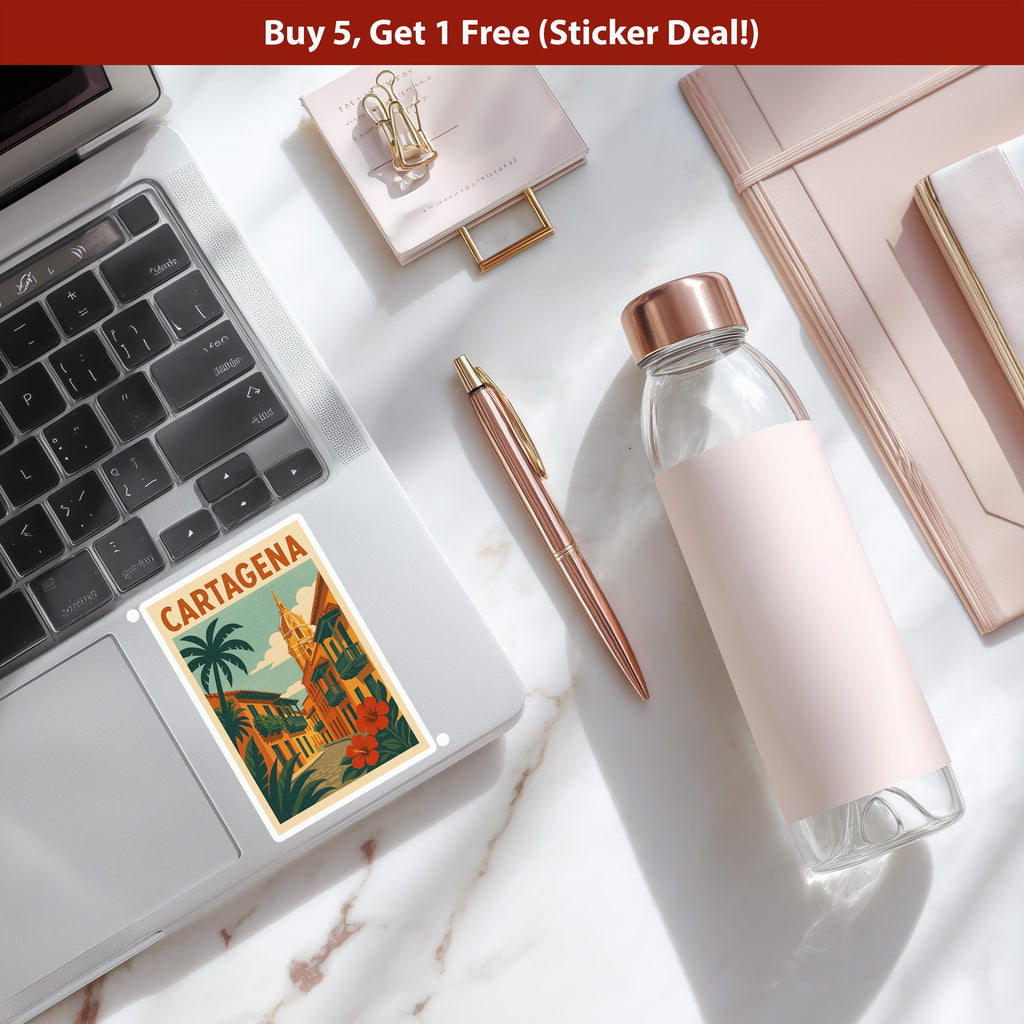 Cartagena Colombia Sticker, Vintage City Vinyl Decal, Retro Travel Lover Collection, Journal Scrapbook