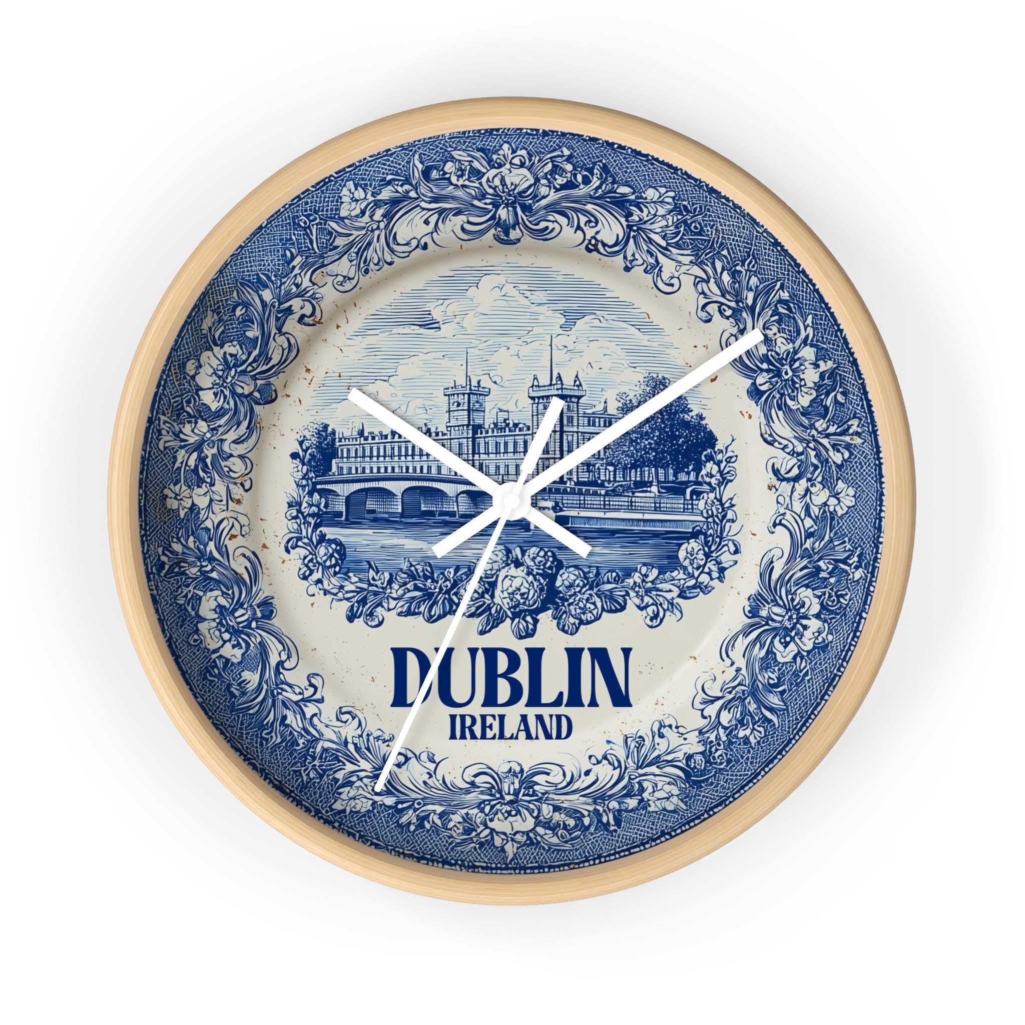 Dublin Ireland Wall Clock, Delf style Home Decor, Vintage City Travel Keepsake Art