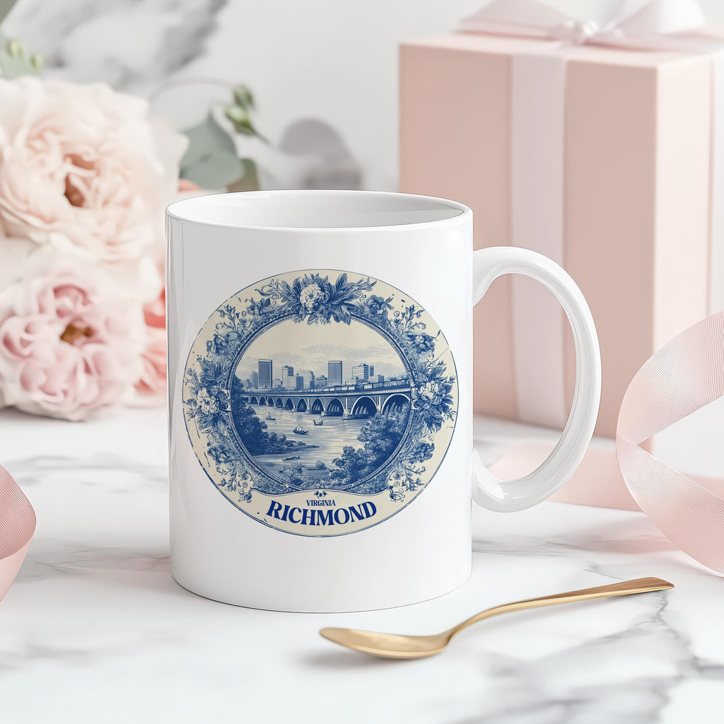 Richmond Virginia Mug, Custom Delft Style cup, Personalized Vintage Travel City Gift
