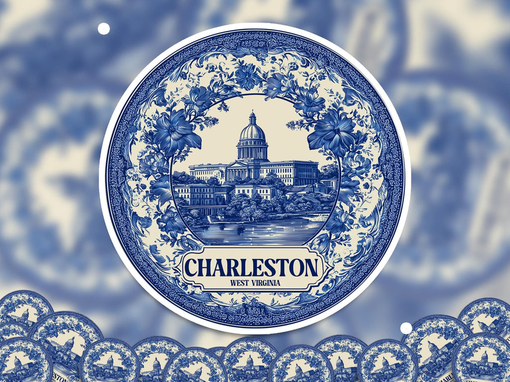 Charleston West Virginia Sticker Vintage Delft style, Delftware Decal Waterproof Vinyl, Travel USA - CuteBeePix