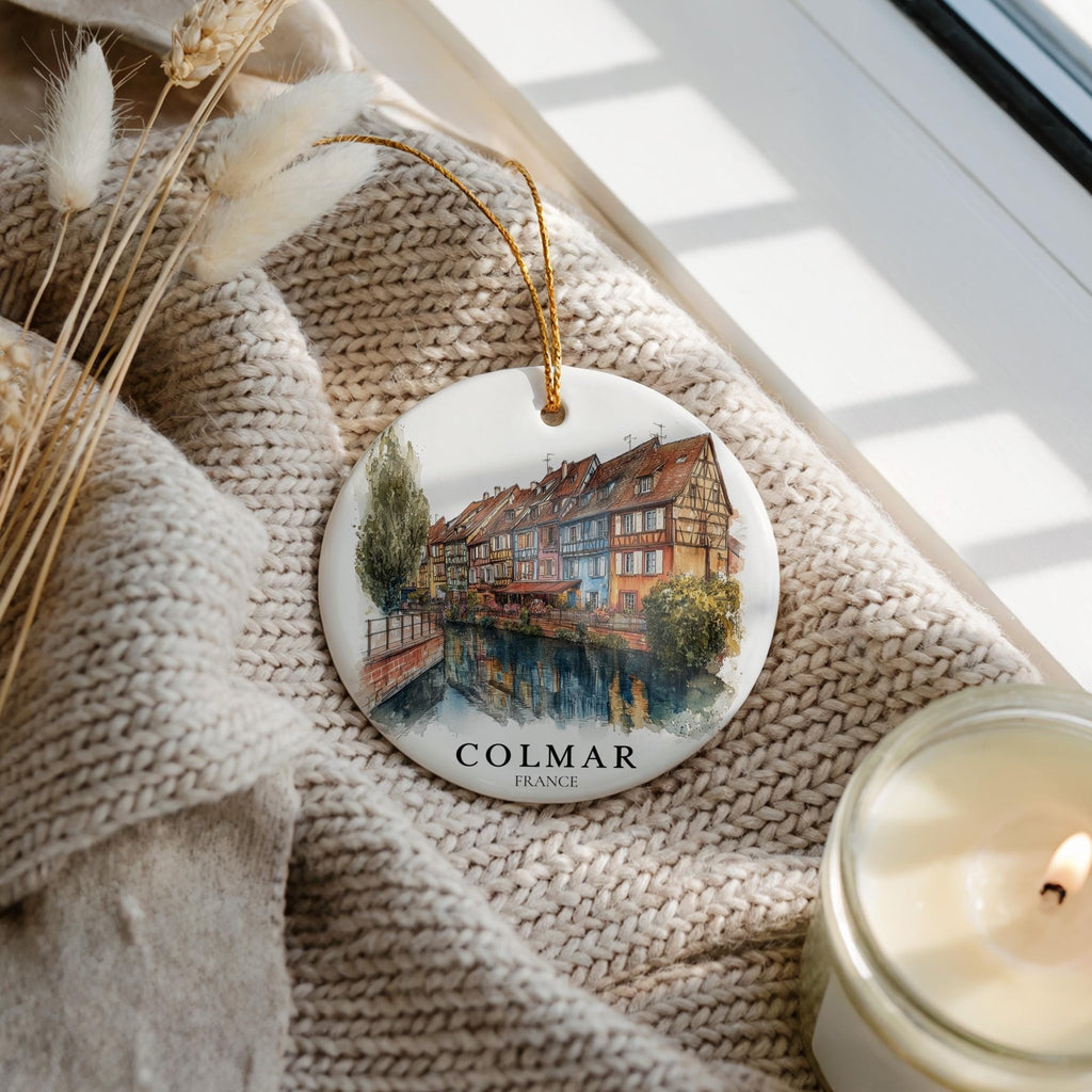 Colmar France Personalized Watercolor Ornament, Custom Ceramic Christmas gift, Travel Keepsake - CuteBeePix