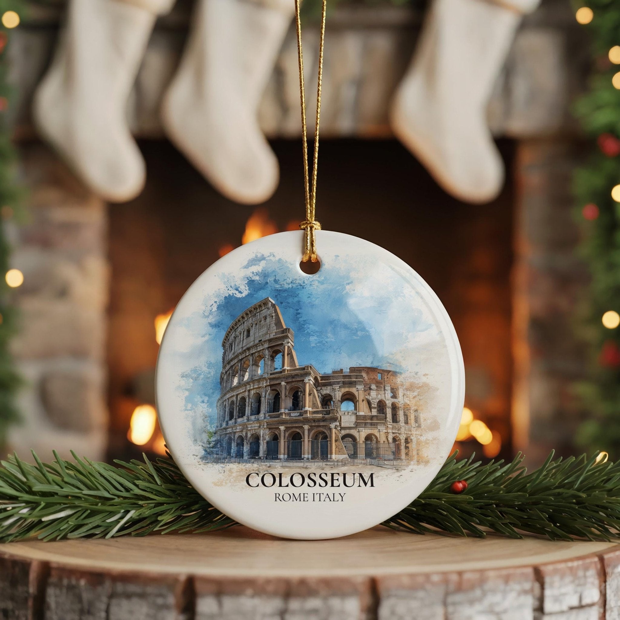 Colosseum Italy Personalized Watercolor Ornament, Custom Ceramic Christmas gift, Travel Keepsake - CuteBeePix