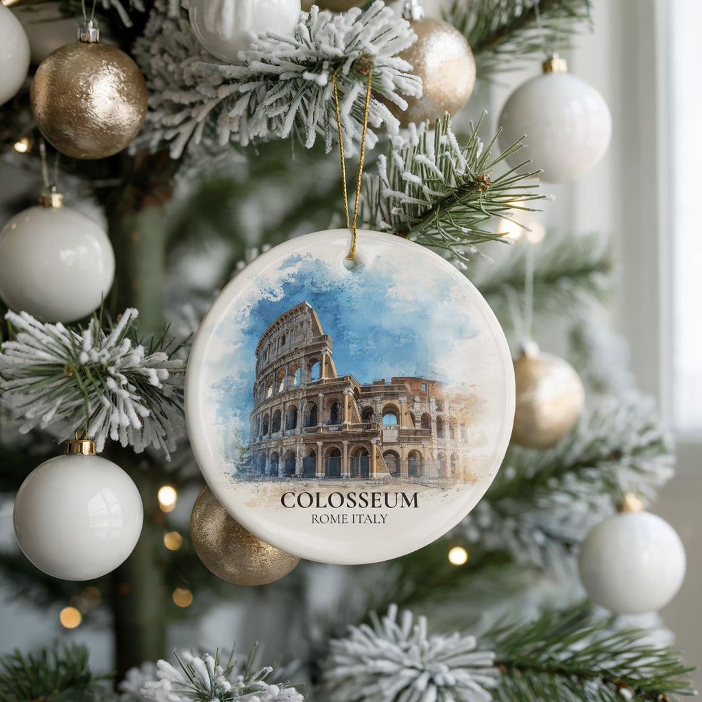 Colosseum Italy Personalized Watercolor Ornament, Custom Ceramic Christmas gift, Travel Keepsake - CuteBeePix