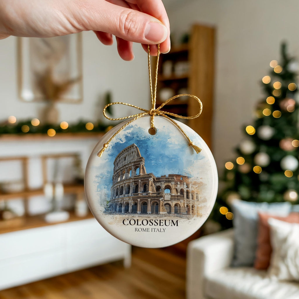 Colosseum Italy Personalized Watercolor Ornament, Custom Ceramic Christmas gift, Travel Keepsake - CuteBeePix