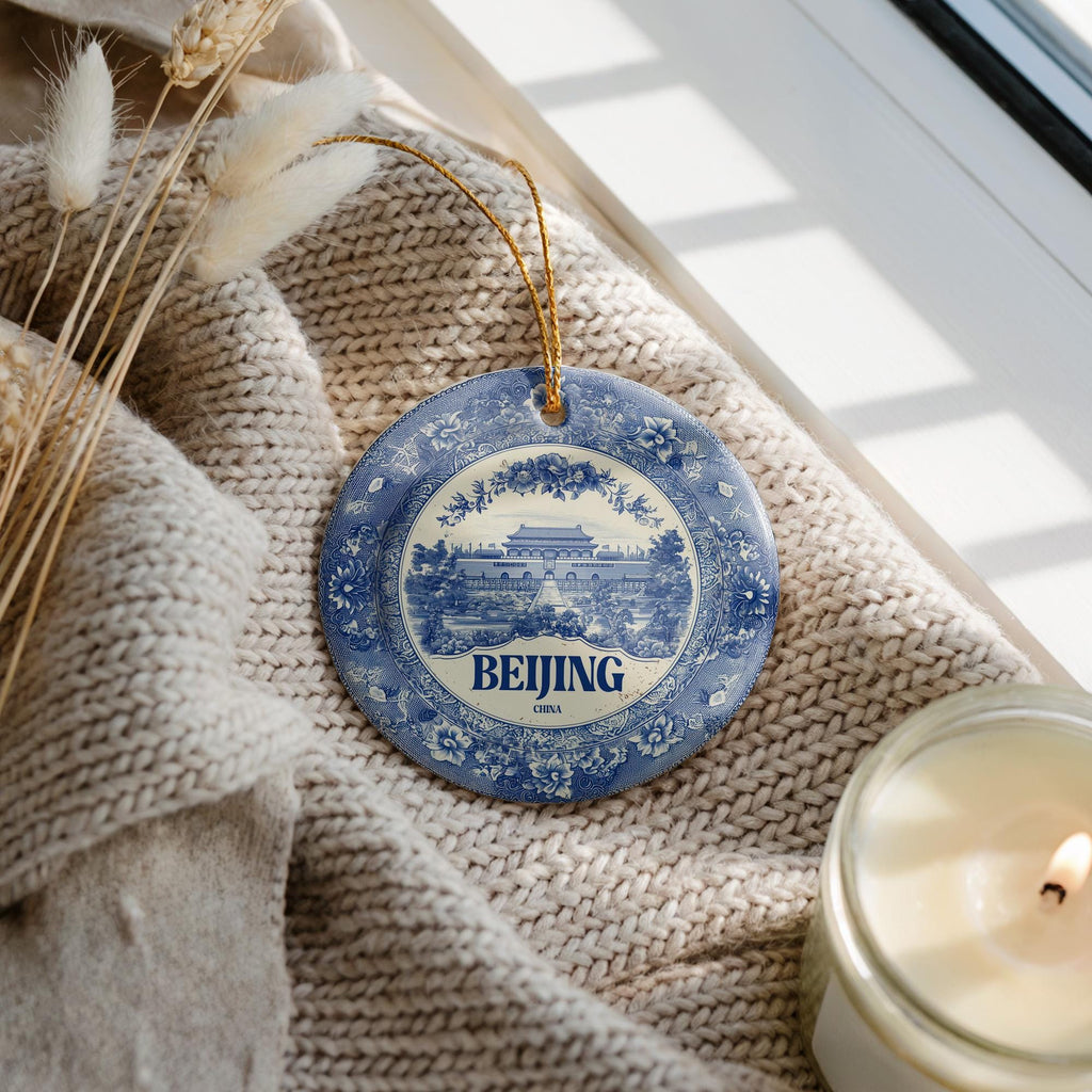 Custom Beijing China Ceramic Delft Ornament, Christmas Delftware Blue Delftware city travel - CuteBeePix