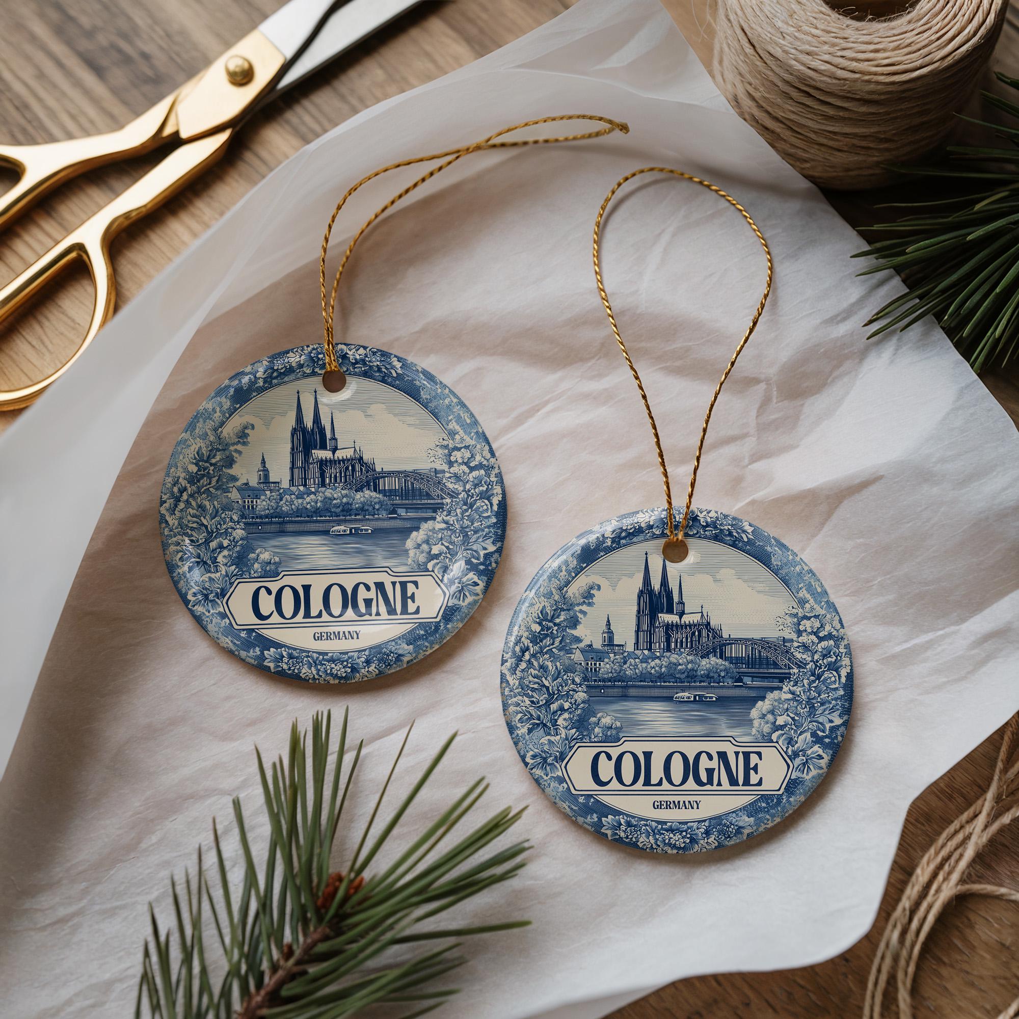 Custom Cologne Germany Ceramic Delft Ornament, Christmas Delftware Blue Delftware city travel - CuteBeePix