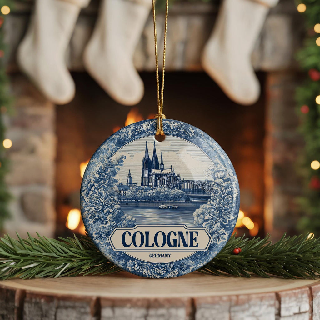 Custom Cologne Germany Ceramic Delft Ornament, Christmas Delftware Blue Delftware city travel - CuteBeePix