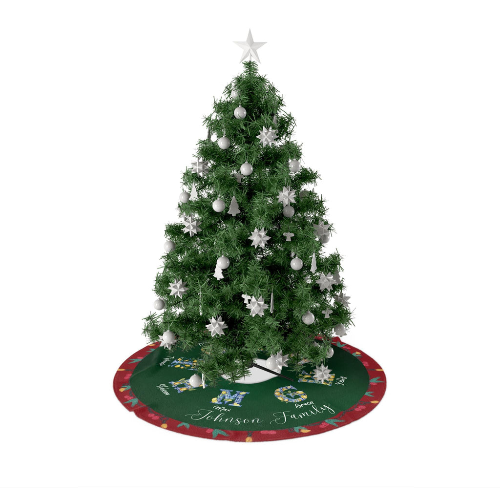 Custom Family Name Christmas Tree Skirt, Personalized Portuguese Tile Initial, Festive Holiday Decor - CuteBeePix