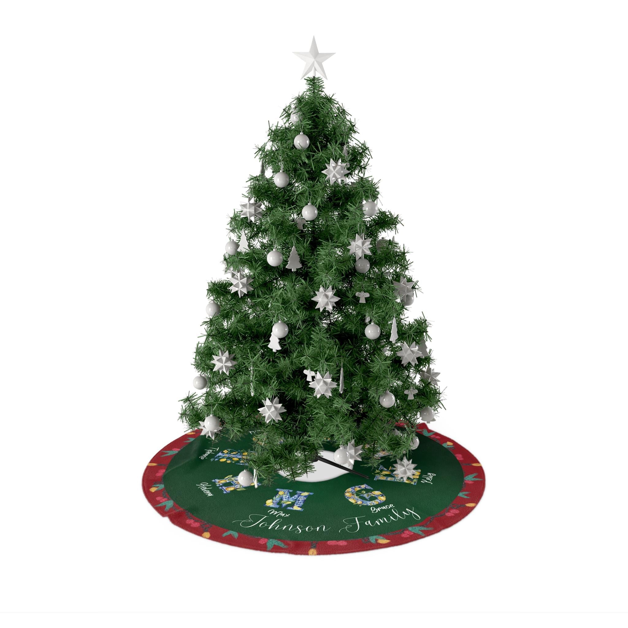 Custom Family Name Christmas Tree Skirt, Personalized Portuguese Tile Initial, Festive Holiday Decor - CuteBeePix