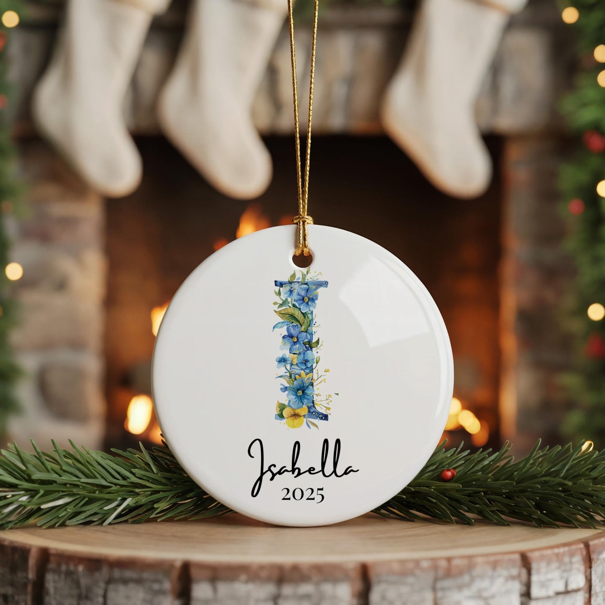 Custom Initial Ornament Name, Letter I, Personalized Portuguese Tile Monogram Christmas Gift Mediterranean Keepsake - CuteBeePix