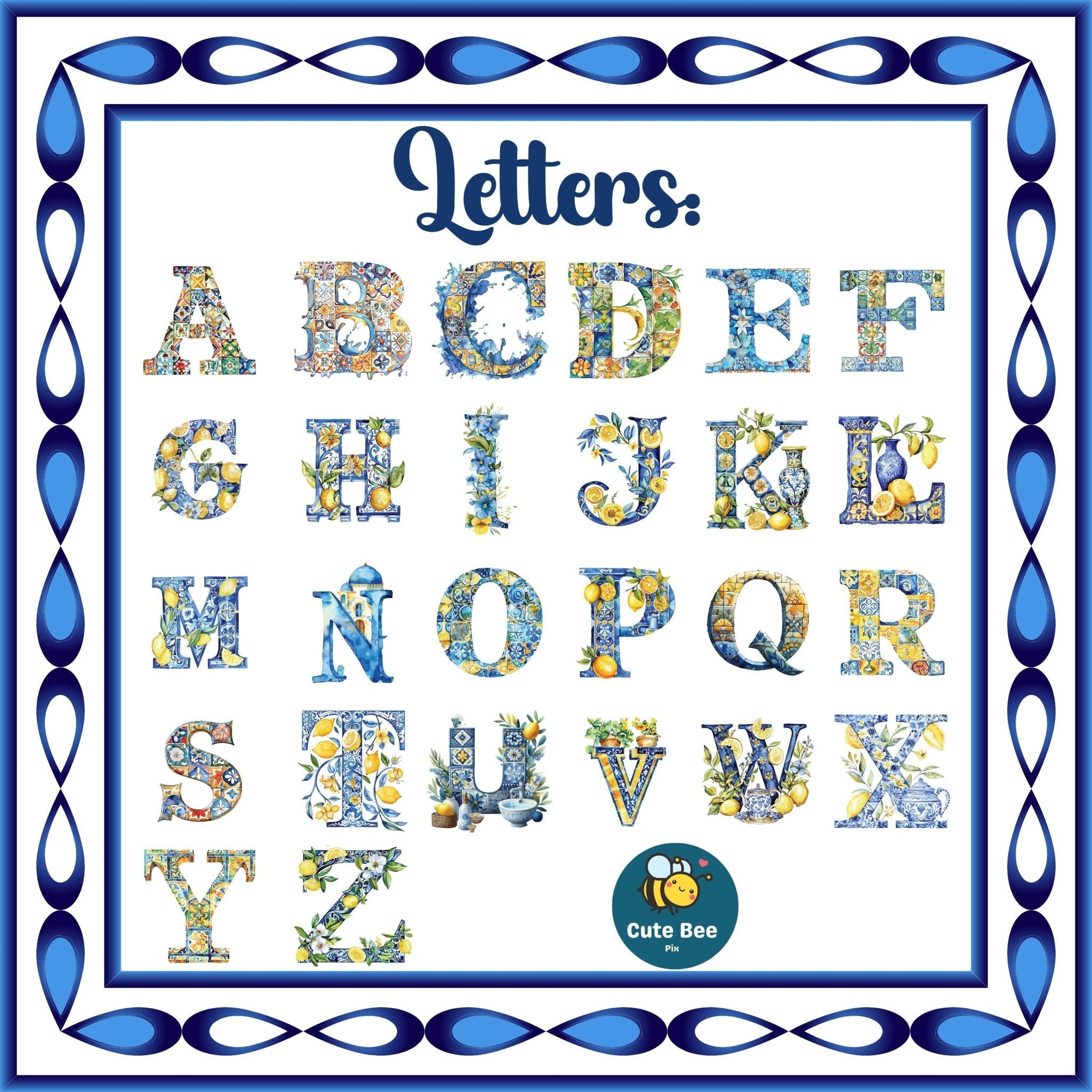 Custom Initial Ornament Name, Letter X, Personalized Portuguese Tile Monogram Christmas Gift Mediterranean Keepsake - CuteBeePix