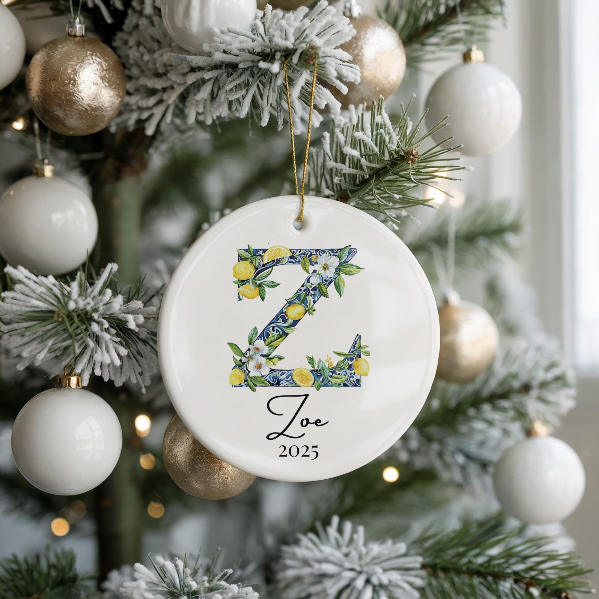 Custom Initial Ornament Name, Letter Z, Personalized Portuguese Tile Monogram Christmas Gift Mediterranean Keepsake - CuteBeePix