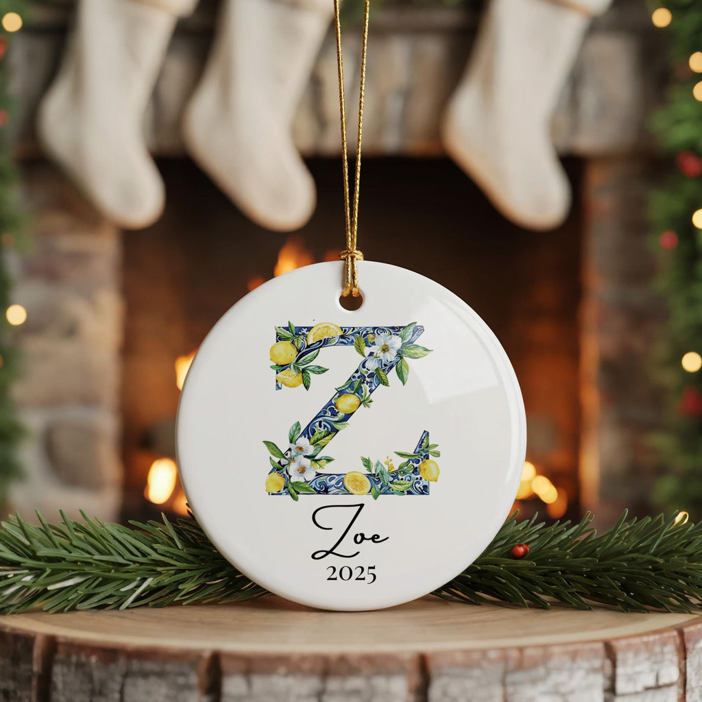 Custom Initial Ornament Name, Letter Z, Personalized Portuguese Tile Monogram Christmas Gift Mediterranean Keepsake - CuteBeePix
