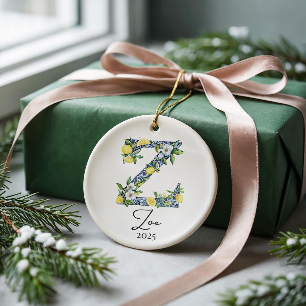 Custom Initial Ornament Name, Letter Z, Personalized Portuguese Tile Monogram Christmas Gift Mediterranean Keepsake - CuteBeePix