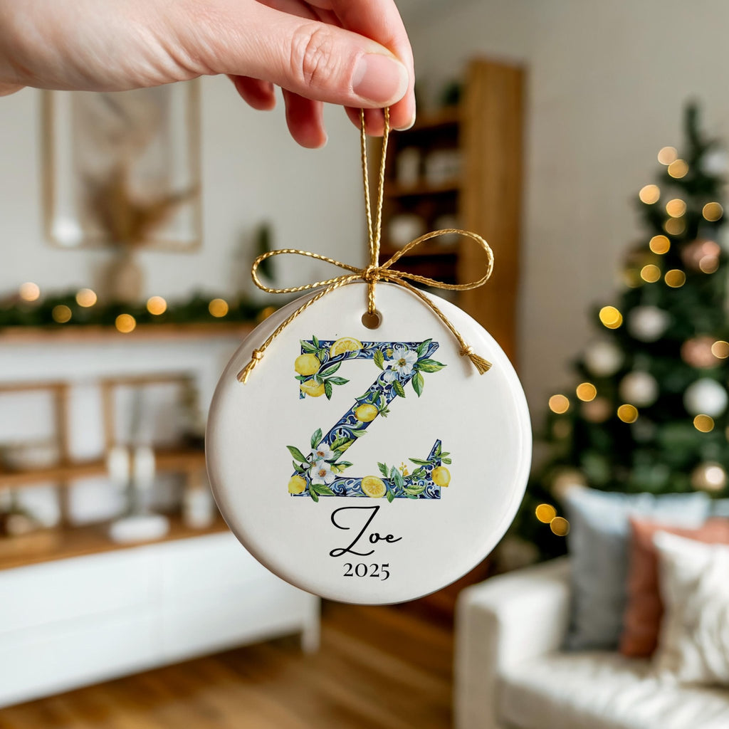 Custom Initial Ornament Name, Letter Z, Personalized Portuguese Tile Monogram Christmas Gift Mediterranean Keepsake - CuteBeePix