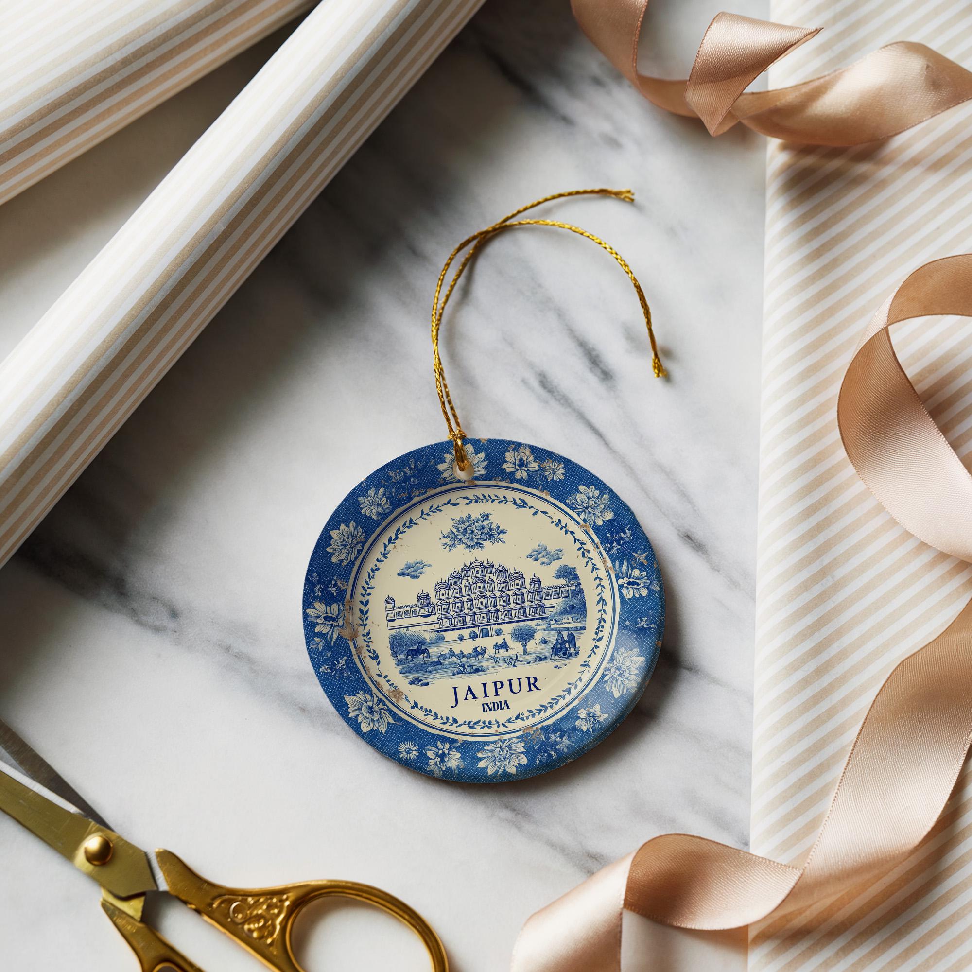 Custom Jaipur India Ceramic Delft Ornament, Christmas Delftware Blue Delftware city travel - CuteBeePix