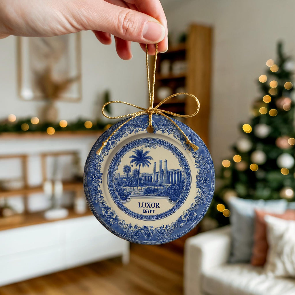 Custom Luxor Egypt Ceramic Delft Ornament, Christmas Delftware Blue Delftware city travel - CuteBeePix