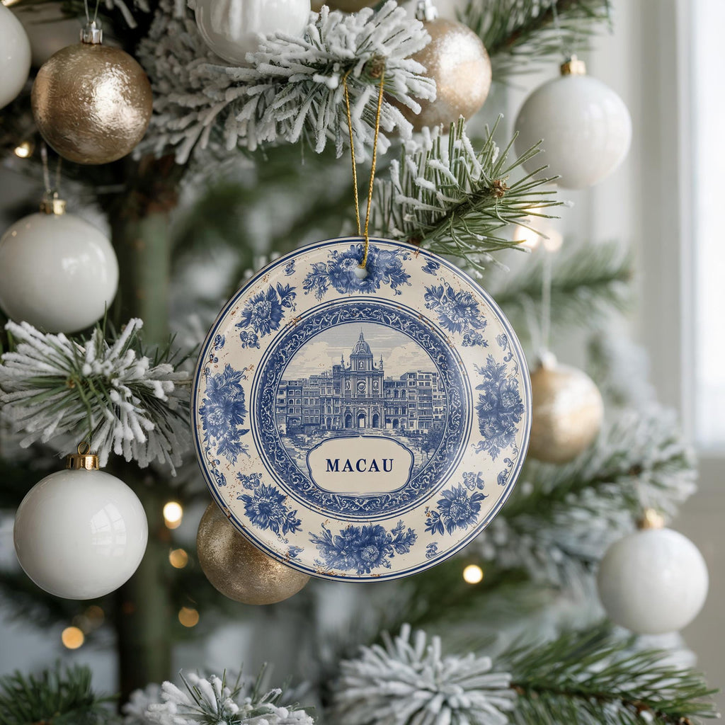 Custom Macau China Ceramic Delft Ornament, Christmas Delftware Blue Delftware city travel - CuteBeePix