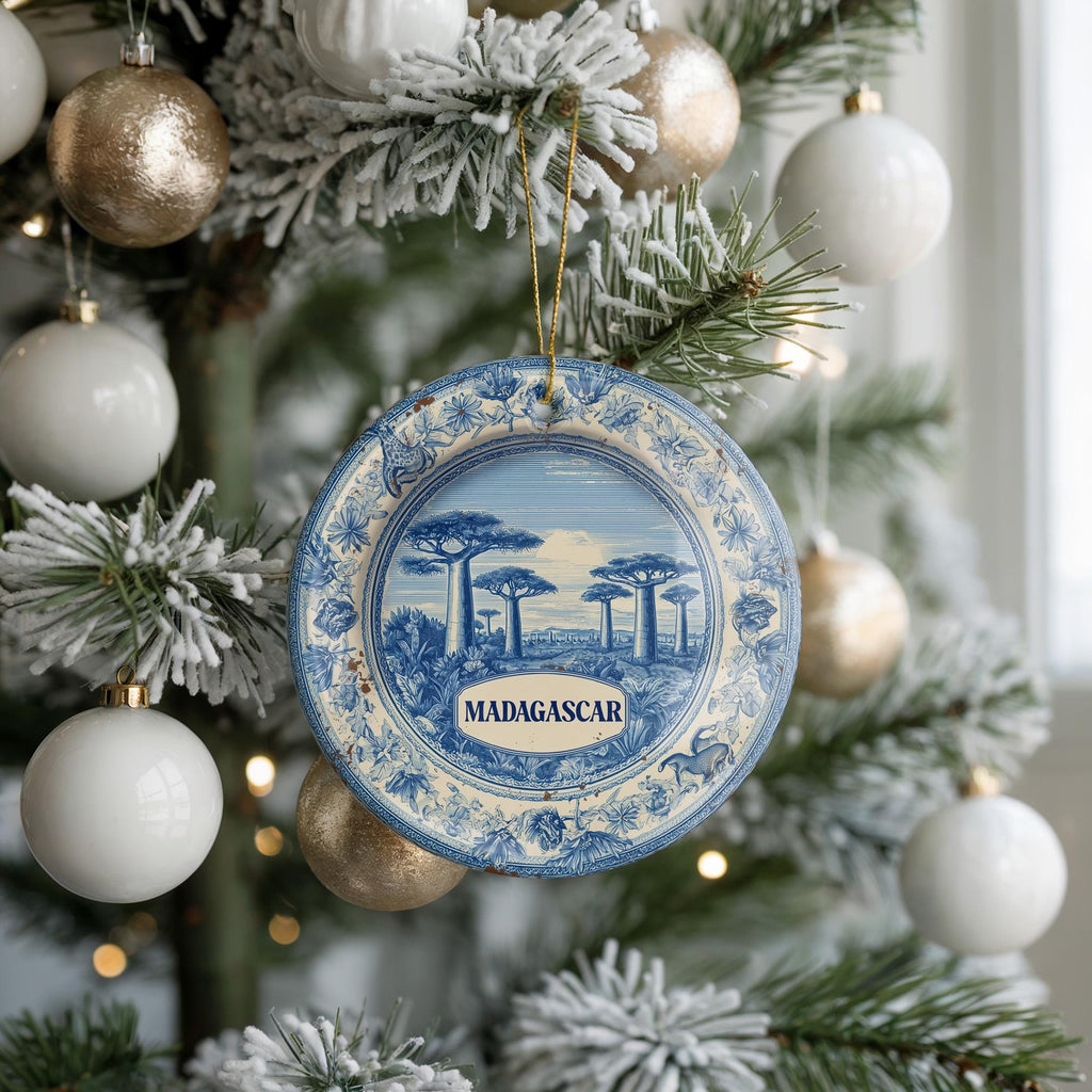 Custom Madagascar Ceramic Delft Ornament, Christmas Delftware Blue Delftware city travel - CuteBeePix