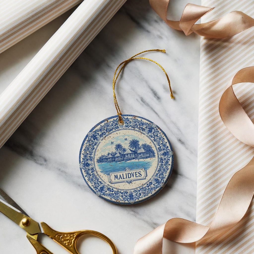 Custom Maldives Ceramic Delft Ornament, Christmas Delftware Blue Delftware city travel - CuteBeePix
