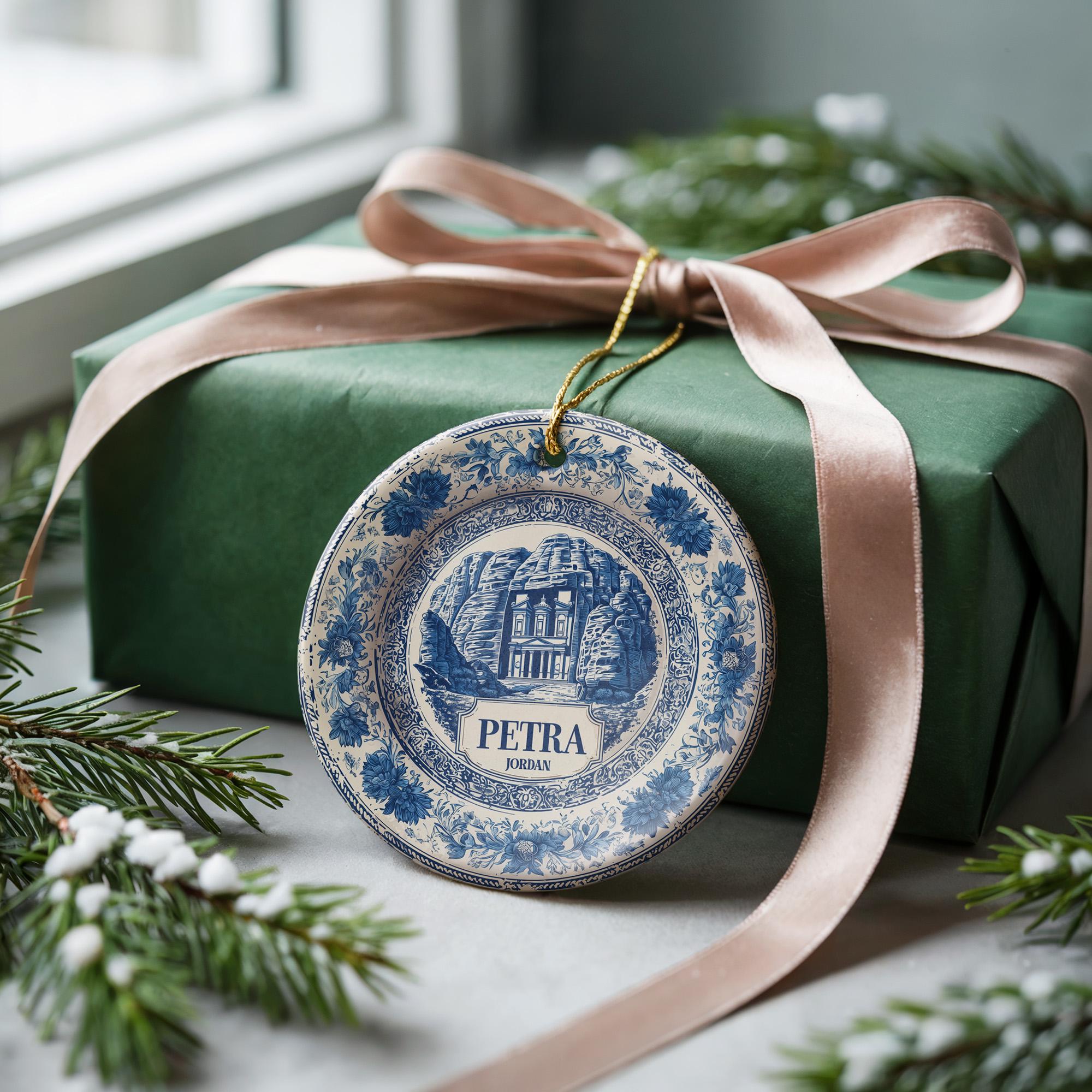 Custom Petra Jordan Ceramic Delft Ornament, Christmas Delftware Blue Delftware city travel - CuteBeePix