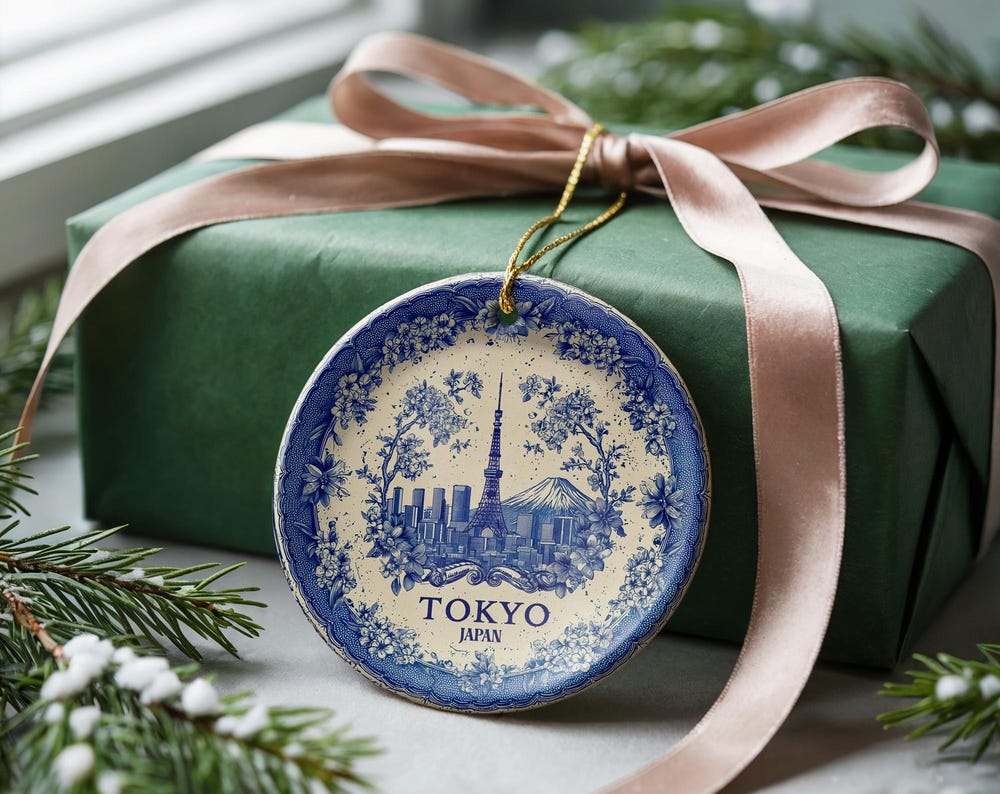 Custom Tokyo Japan Ceramic Delft Ornament - CuteBeePix