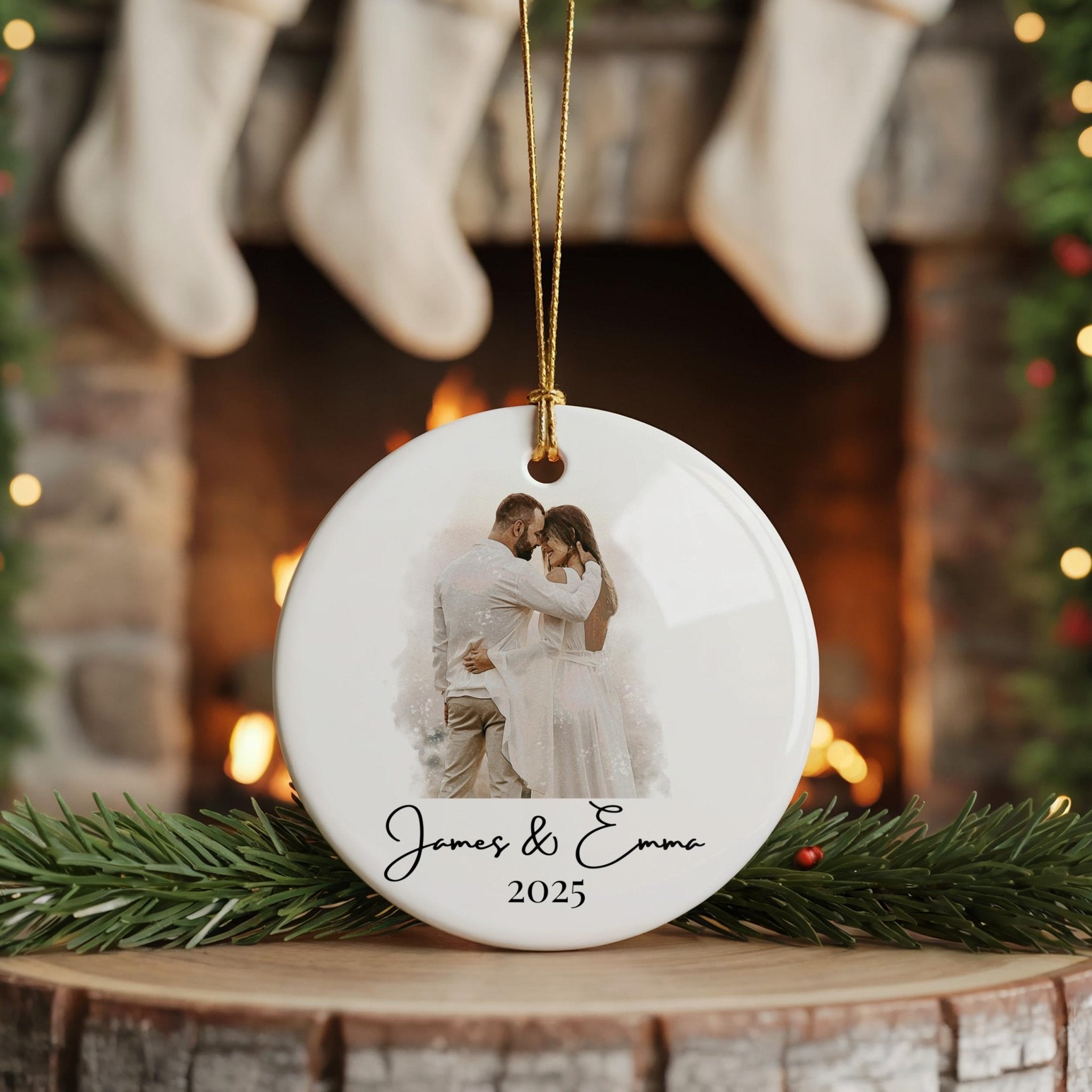 Custom Watercolor Ornament, Painting from photo, Personalized Christmas Couple Family Portrait - CuteBeePix