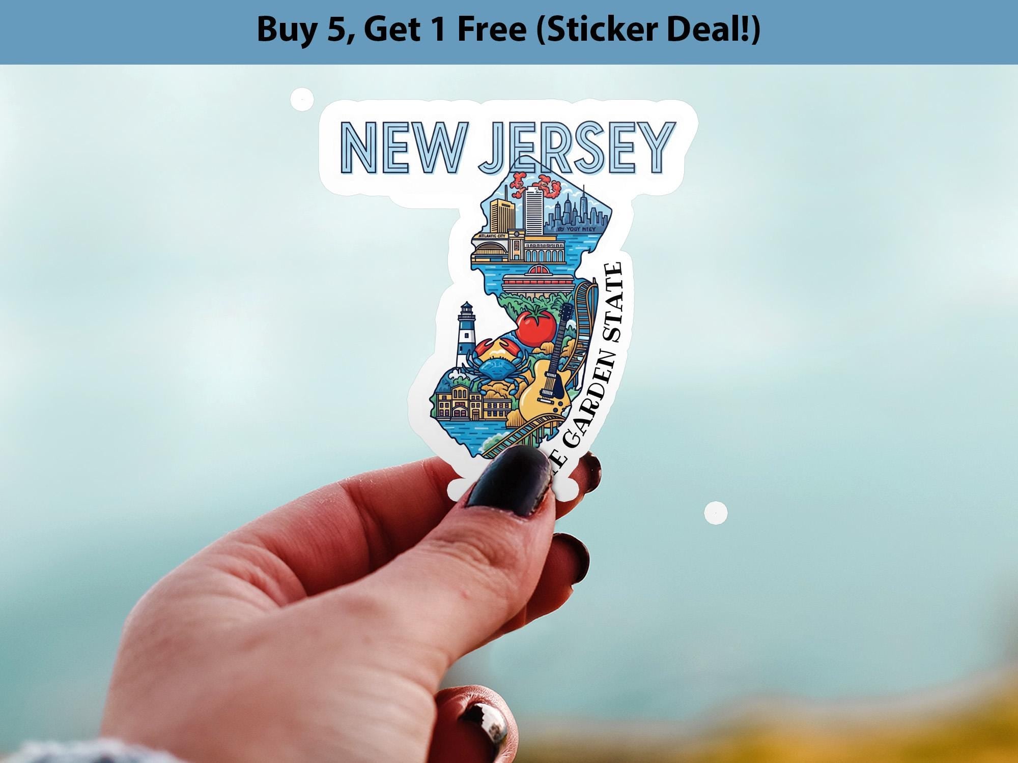 New Jersey State Sticker, USA Kiss-Cut Vinyl, Landmark Waterproof Decal, United States Travel Collection