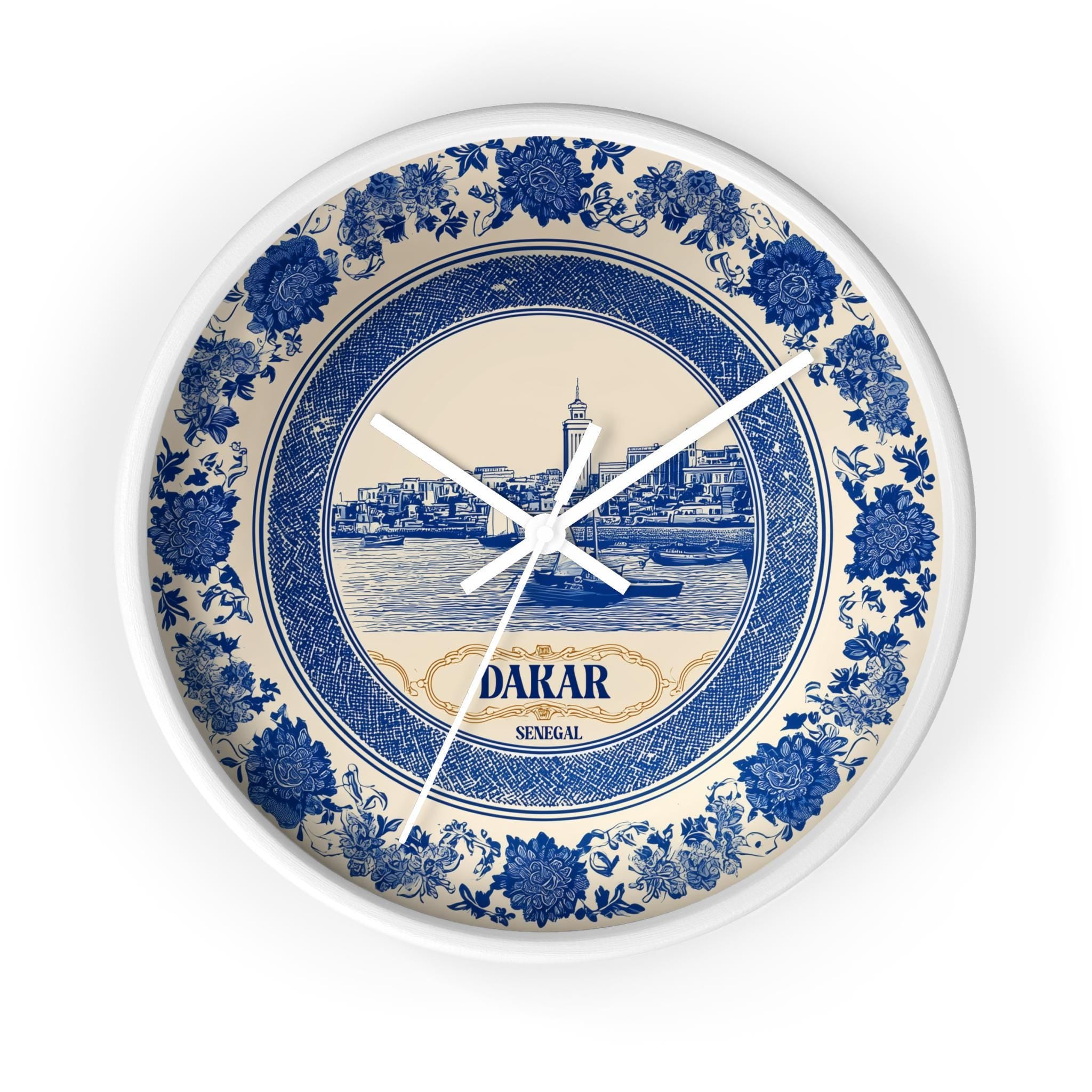 Dakar Senegal Wall Clock, Delf style Home Decor, Vintage City Travel Keepsake Art
