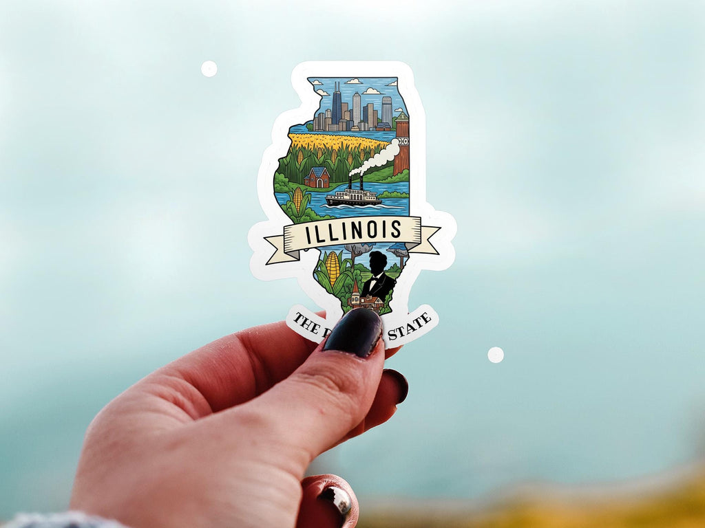 Illinois State Sticker, USA Kiss-Cut Vinyl, Landmark Waterproof Decal, United States Travel Collection
