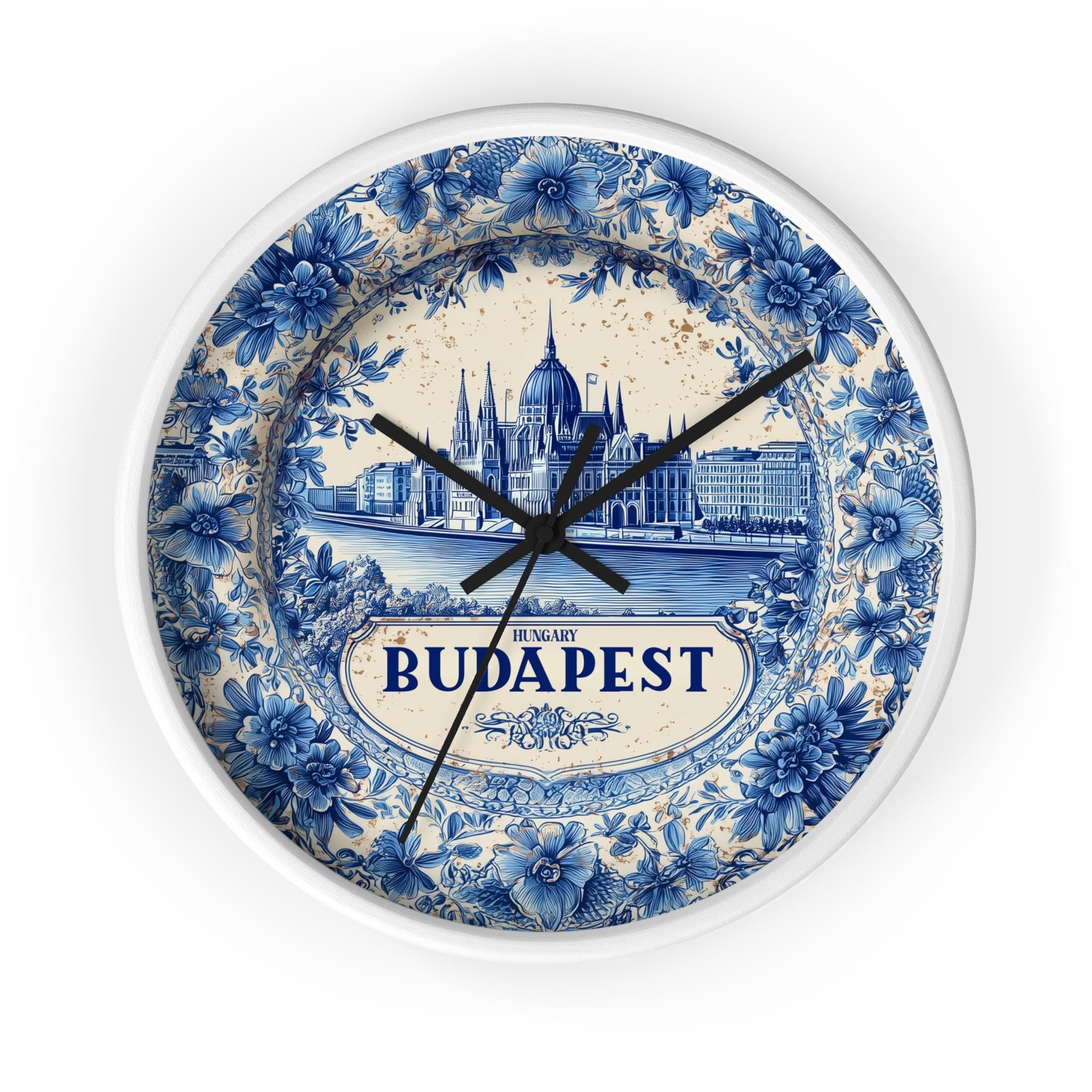 Budapest Hungary Wall Clock, Delf style Home Decor, Vintage City Travel Keepsake Art