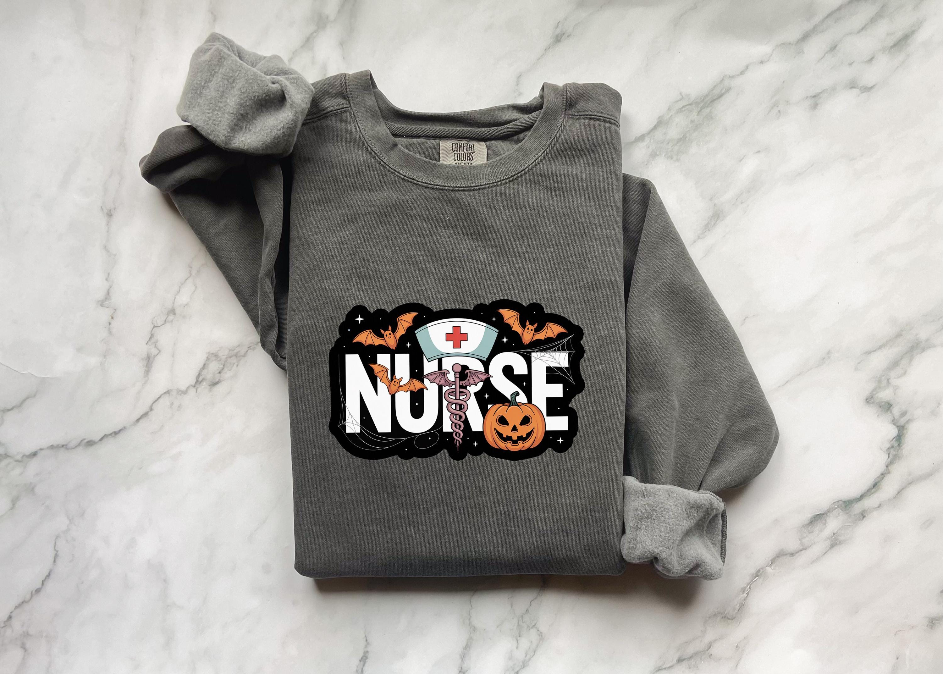Halloween Nurse Sweatshirt, Spooky RN Fall Top Cozy Autumn Pullover, Cute Retro Gift for Nurse
