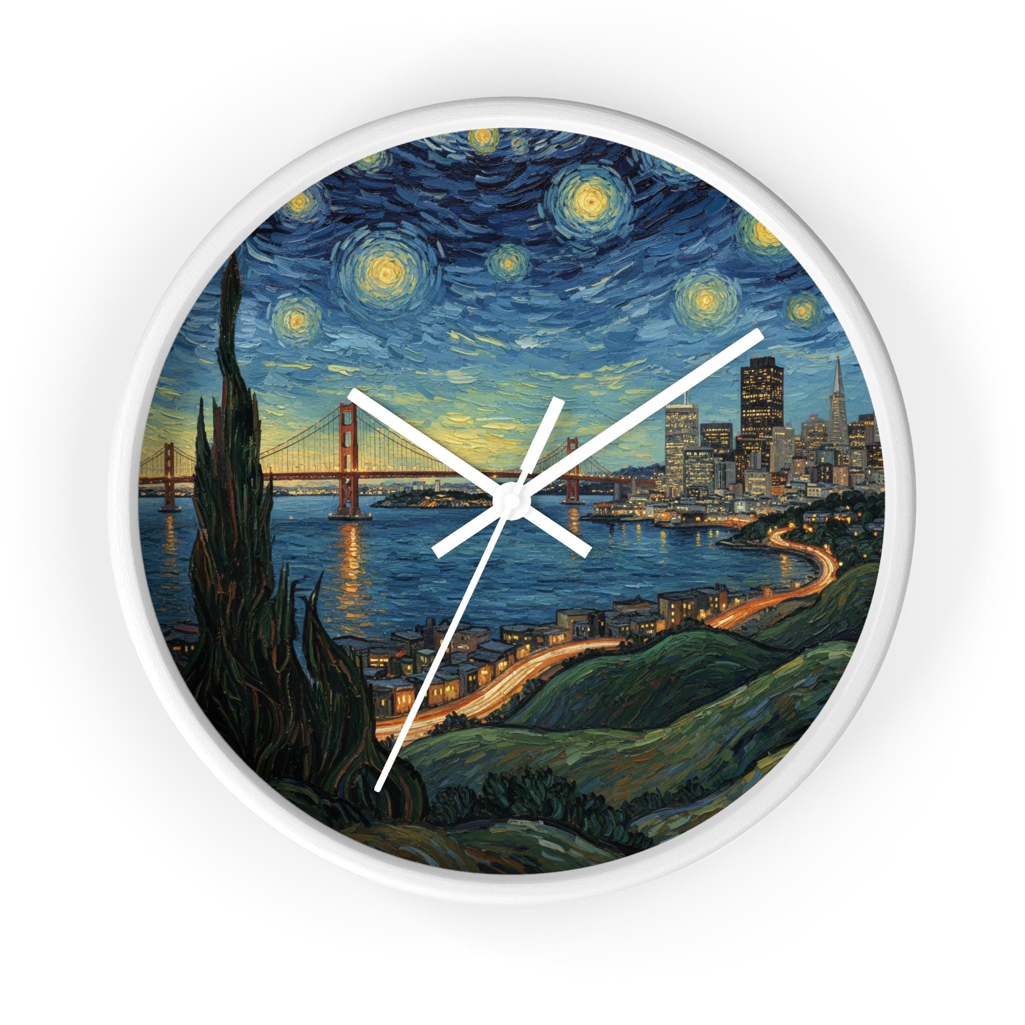 San Francisco California Wall Clock Vintage Van Gogh Starry Night Home Gift