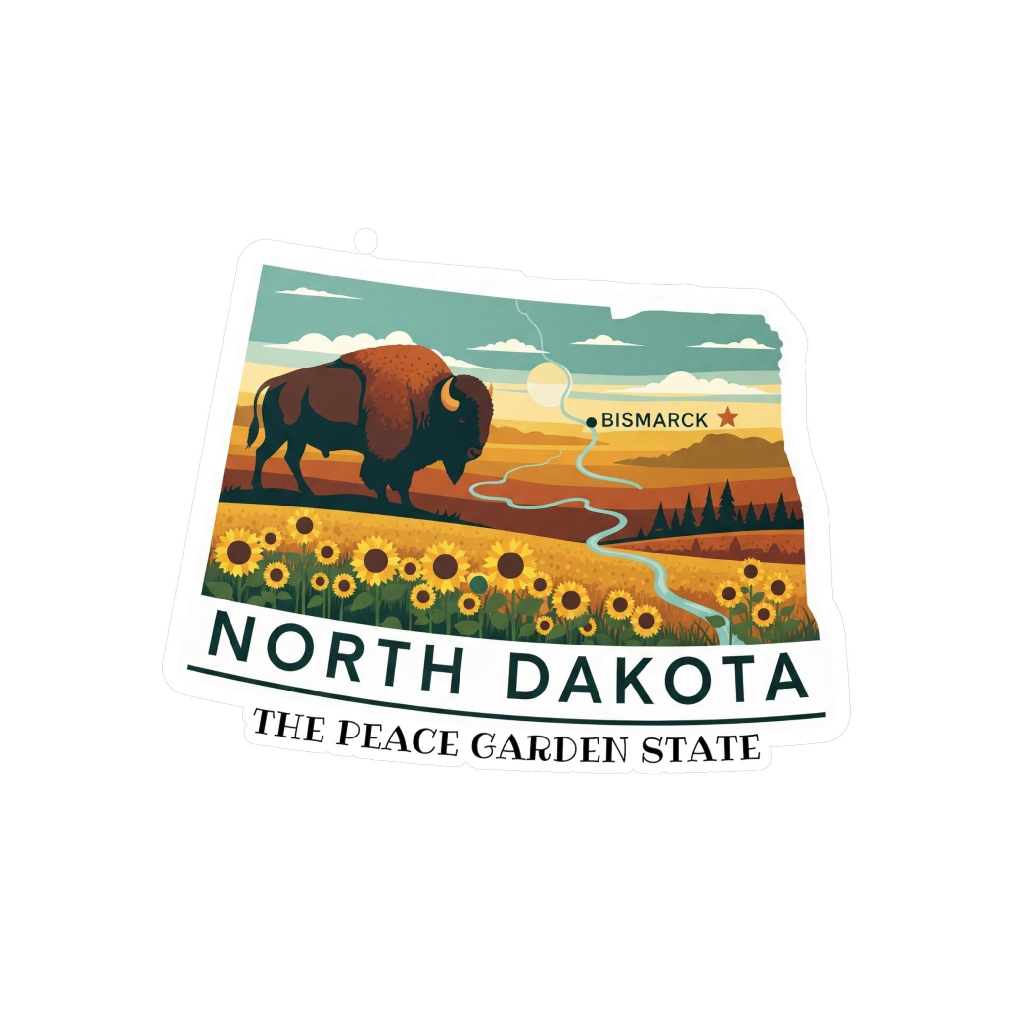 North Dakota State Sticker, USA Kiss-Cut Vinyl, Landmark Waterproof Decal, United States Travel Collection
