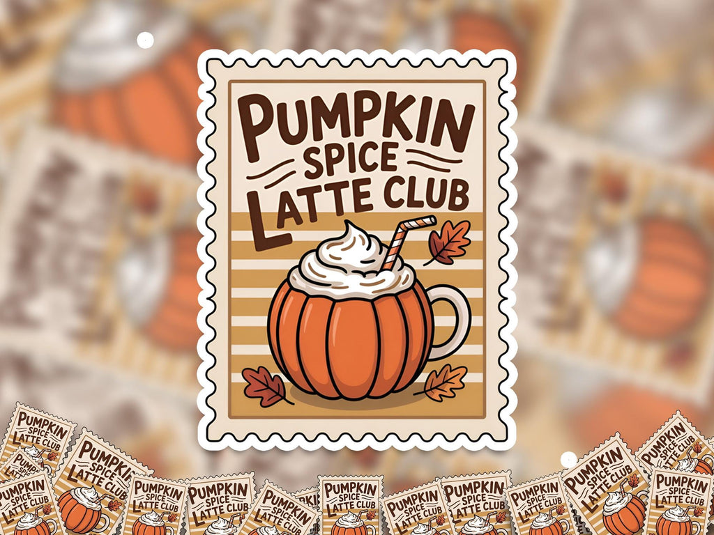 Pumpkin Spice Latte Club Stamp Sticker, Spooky Halloween Waterproof Decal for tumbler, kindle