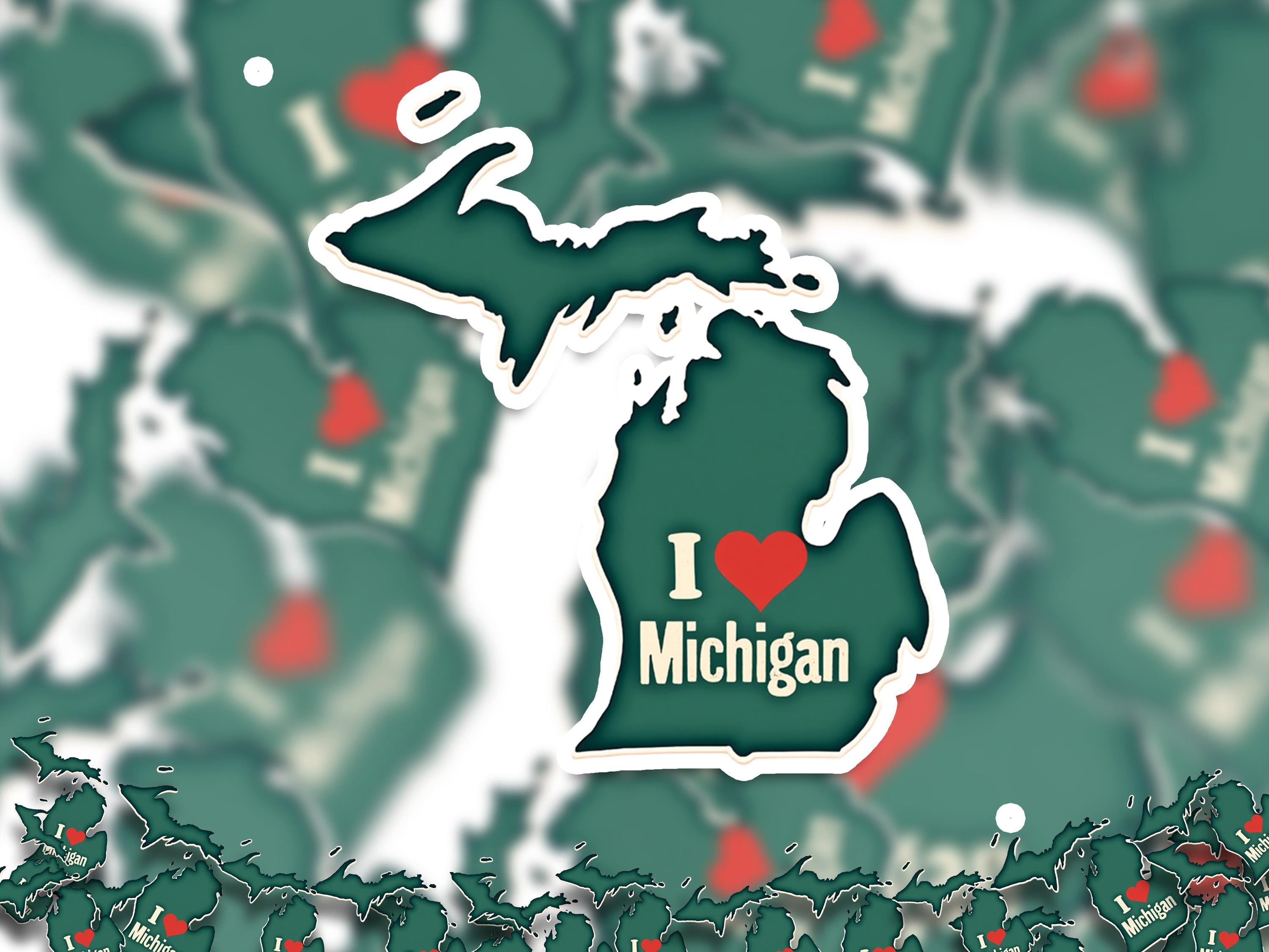I love Michigan Sticker, Vintage US States Vinyl Decal, Waterproof Decal, Retro Travel Collection