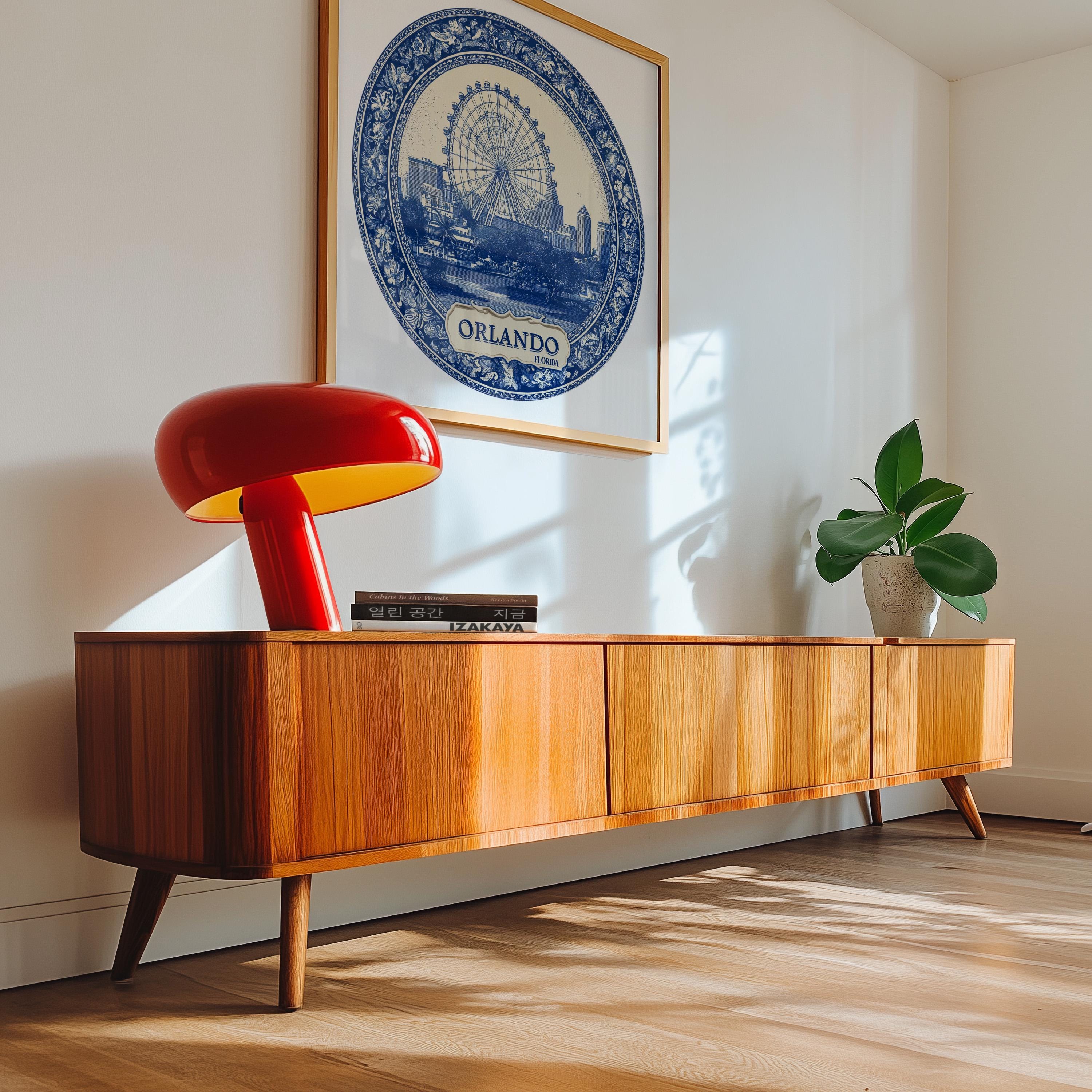 Orlando Florida Wall Art, Vintage Delft Blue Poster, City Print, Travel Home Decor