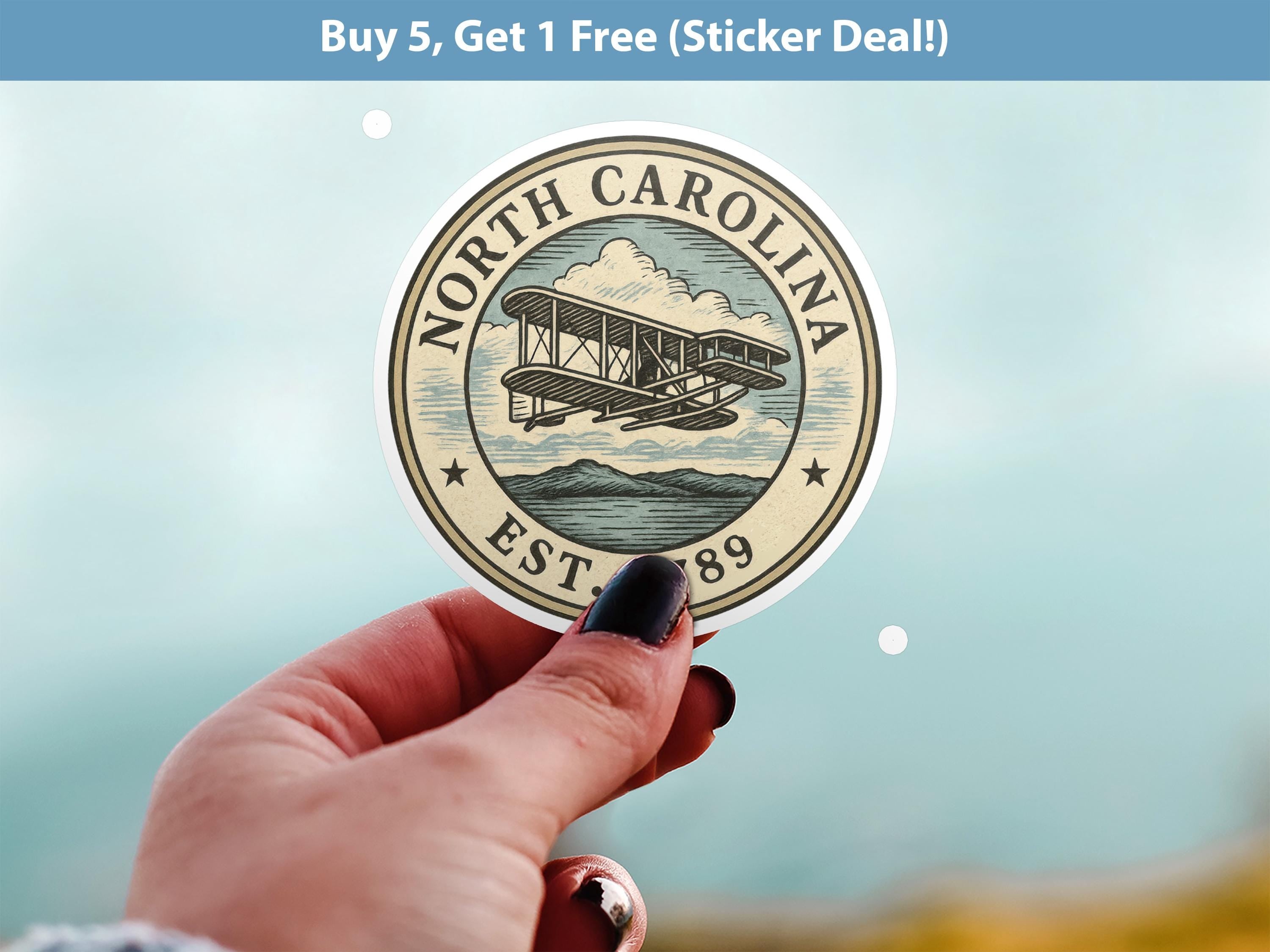 North Carolina Sticker, Vintage US States Retro Decal, Waterproof Retro Travel Collection for Laptop Tumbler