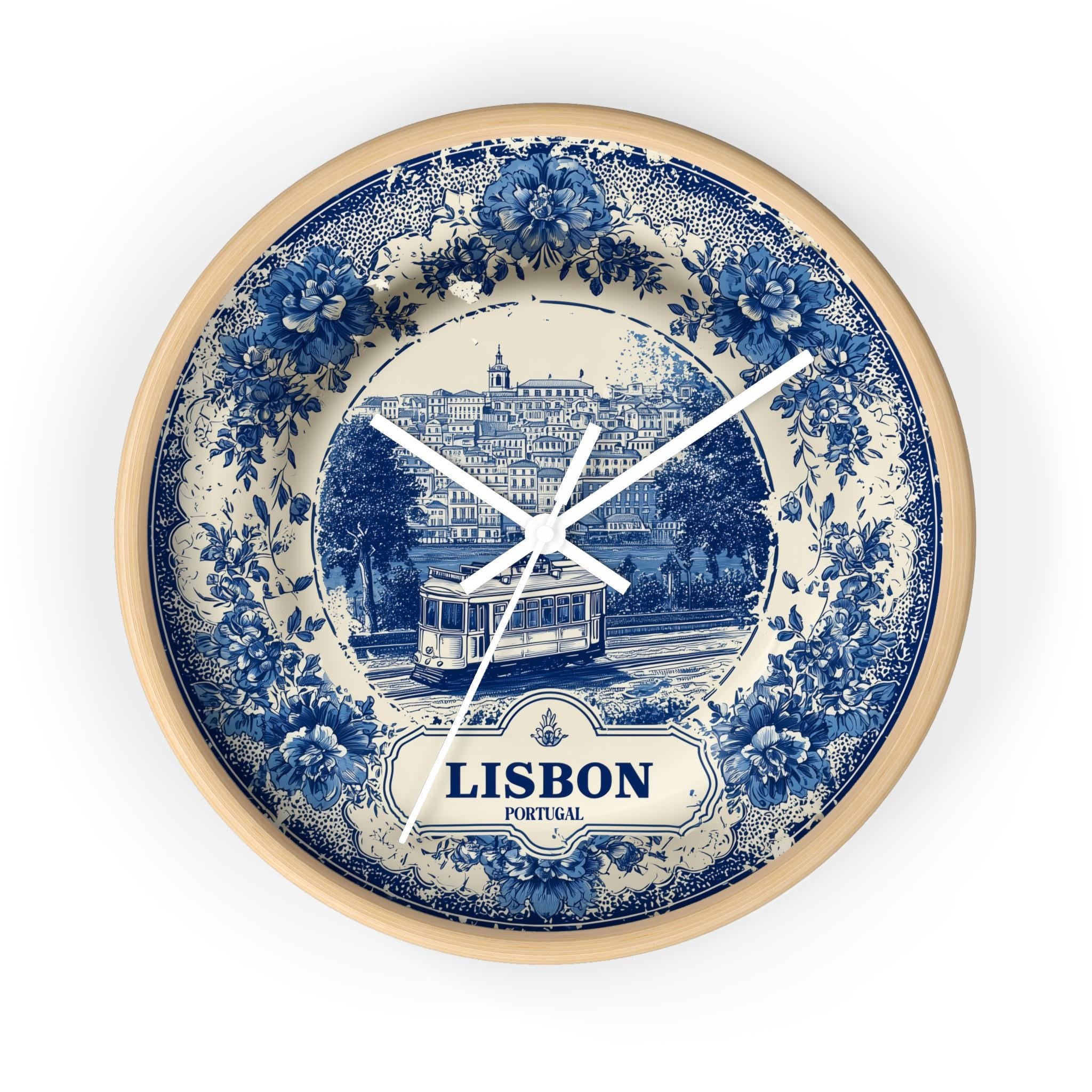 Lisbon Portugal Wall Clock, Delf style Home Decor, Vintage City Travel Keepsake Art