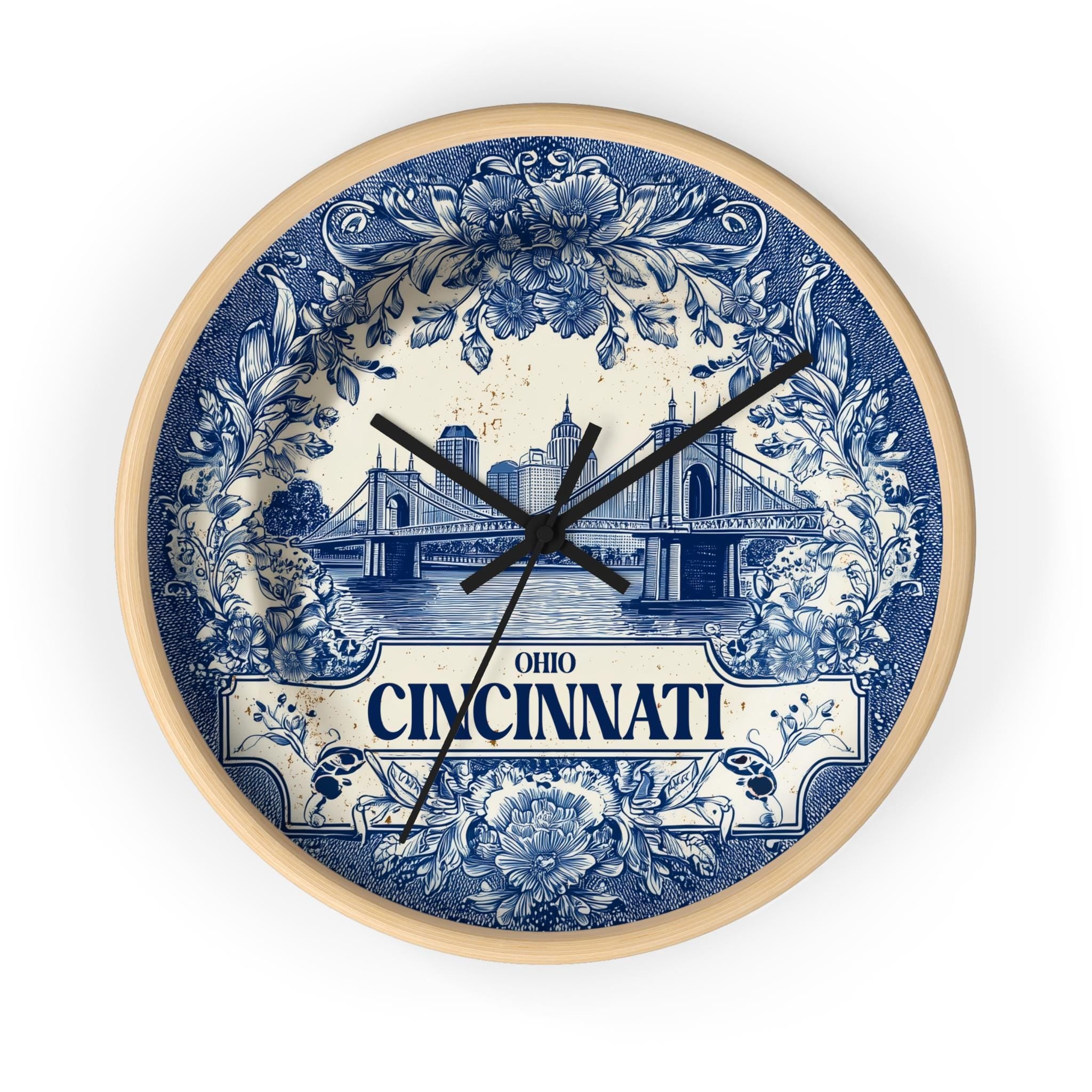 Cincinnati Ohio Wall Clock, Delf style Home Decor, Vintage City Travel Keepsake Art