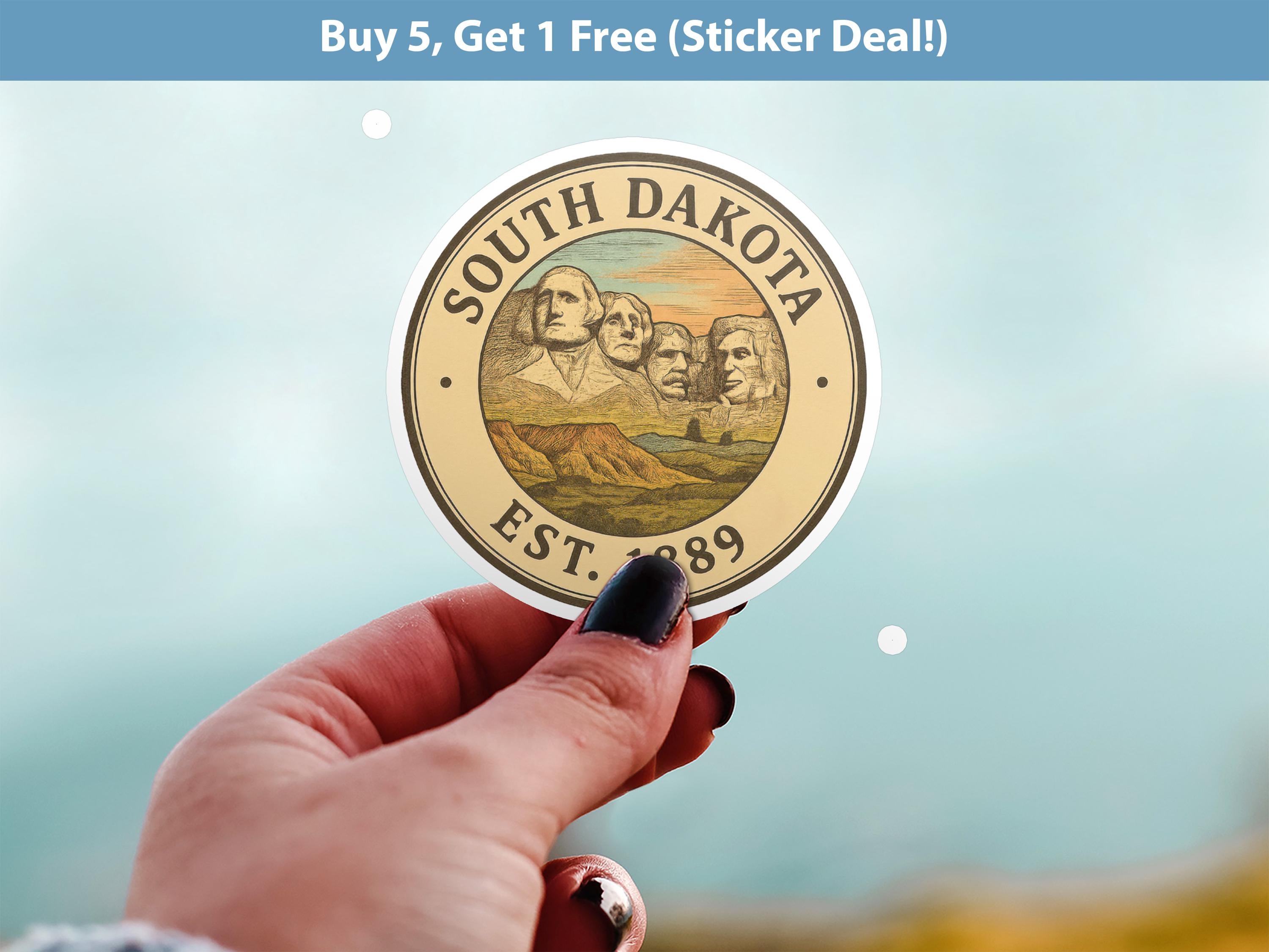 South Dakota Sticker, Vintage US States Retro Decal, Waterproof Retro Travel Collection for Laptop Tumbler