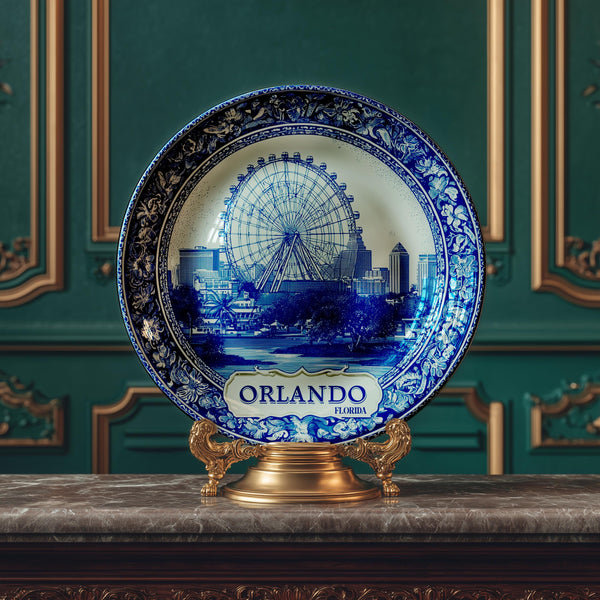 Orlando Decorative Plate, Delft Vintage Home Decor Personalized Gift Travel Housewarming