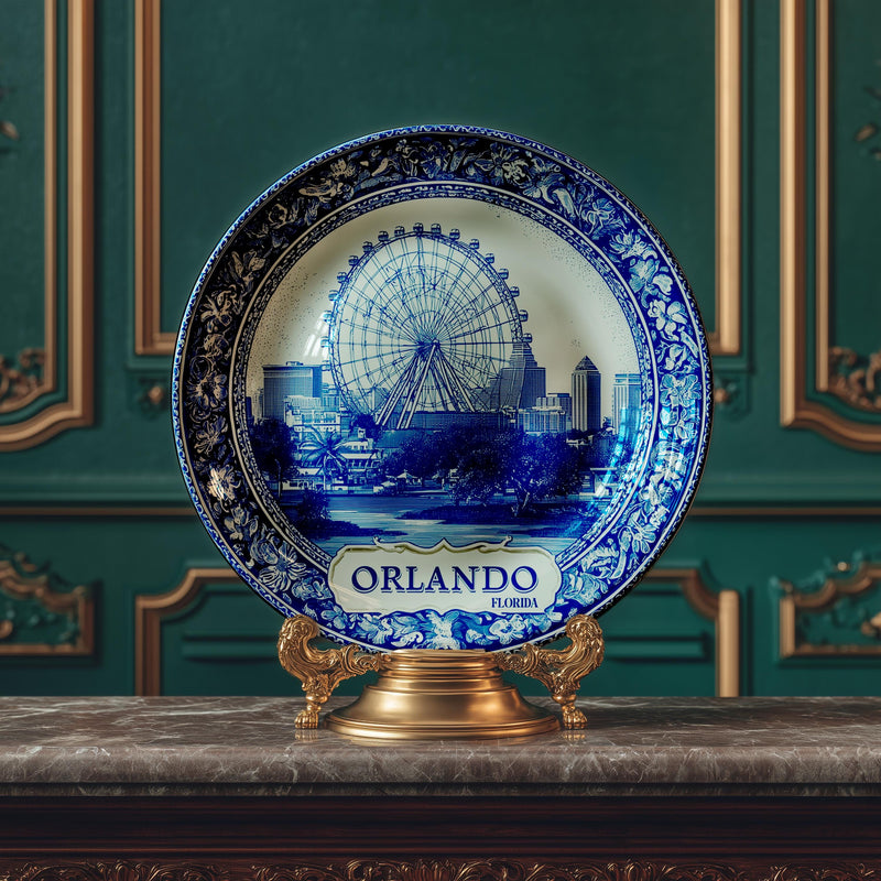 Orlando Decorative Plate, Delft Vintage Home Decor Personalized Gift Travel Housewarming