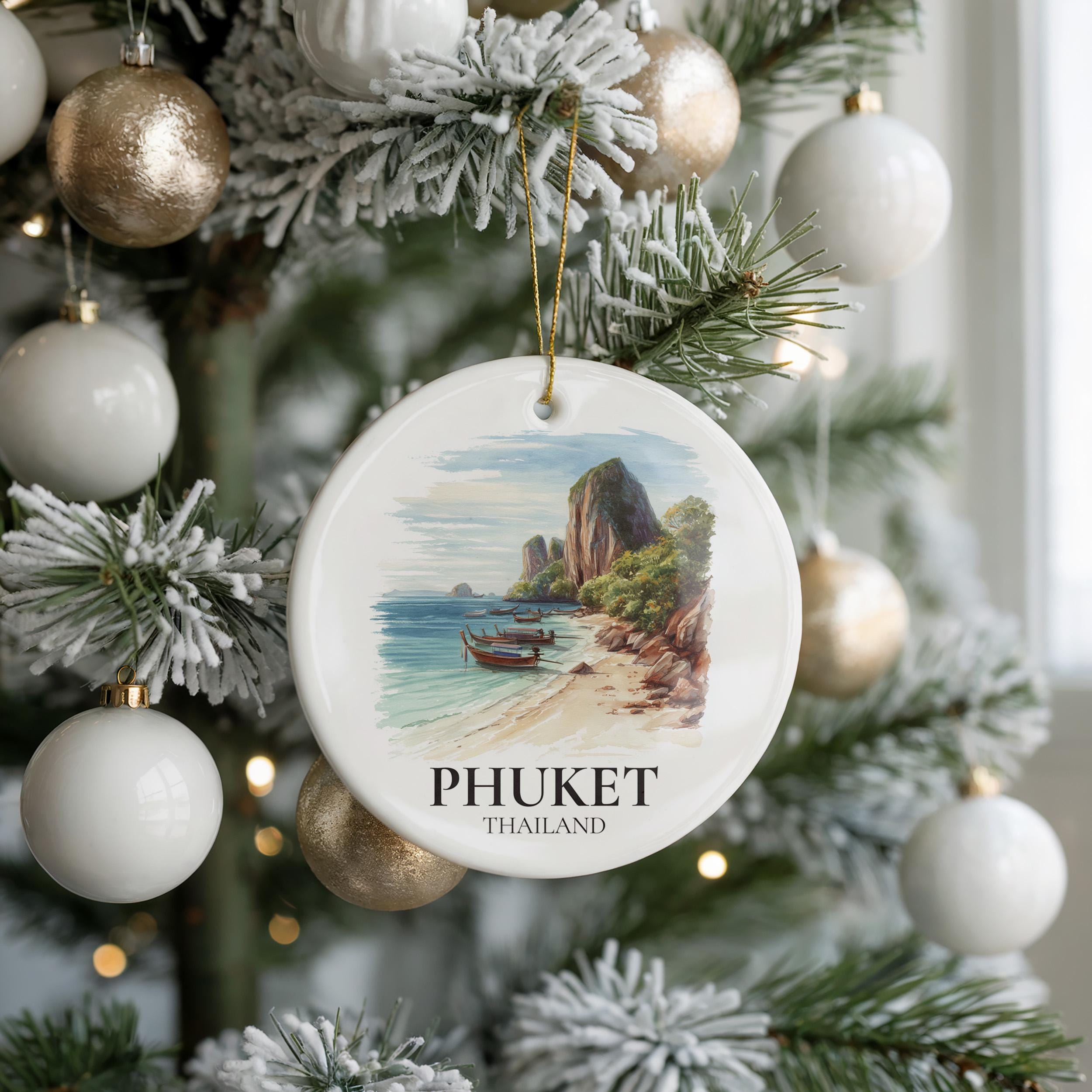 Phuket Thailand Personalized Watercolor Ornament, Custom Ceramic Christmas gift, Travel Keepsake