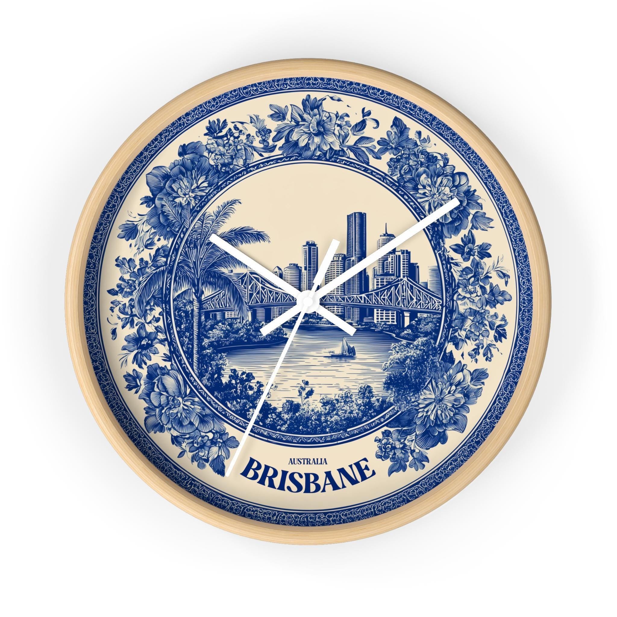 Brisbane Australia Wall Clock, Delf style Home Decor, Vintage City Travel Keepsake Art