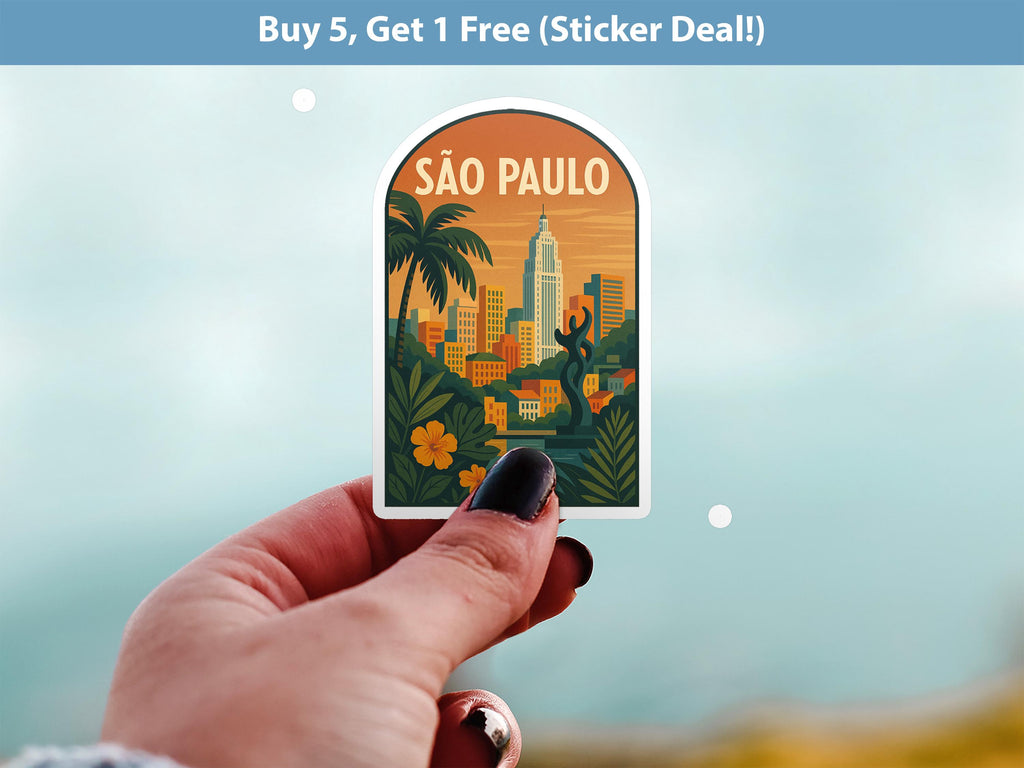 Sao Paulo Brazil Sticker, Vintage City Vinyl Decal, Retro Travel Lover Collection, Journal Scrapbook