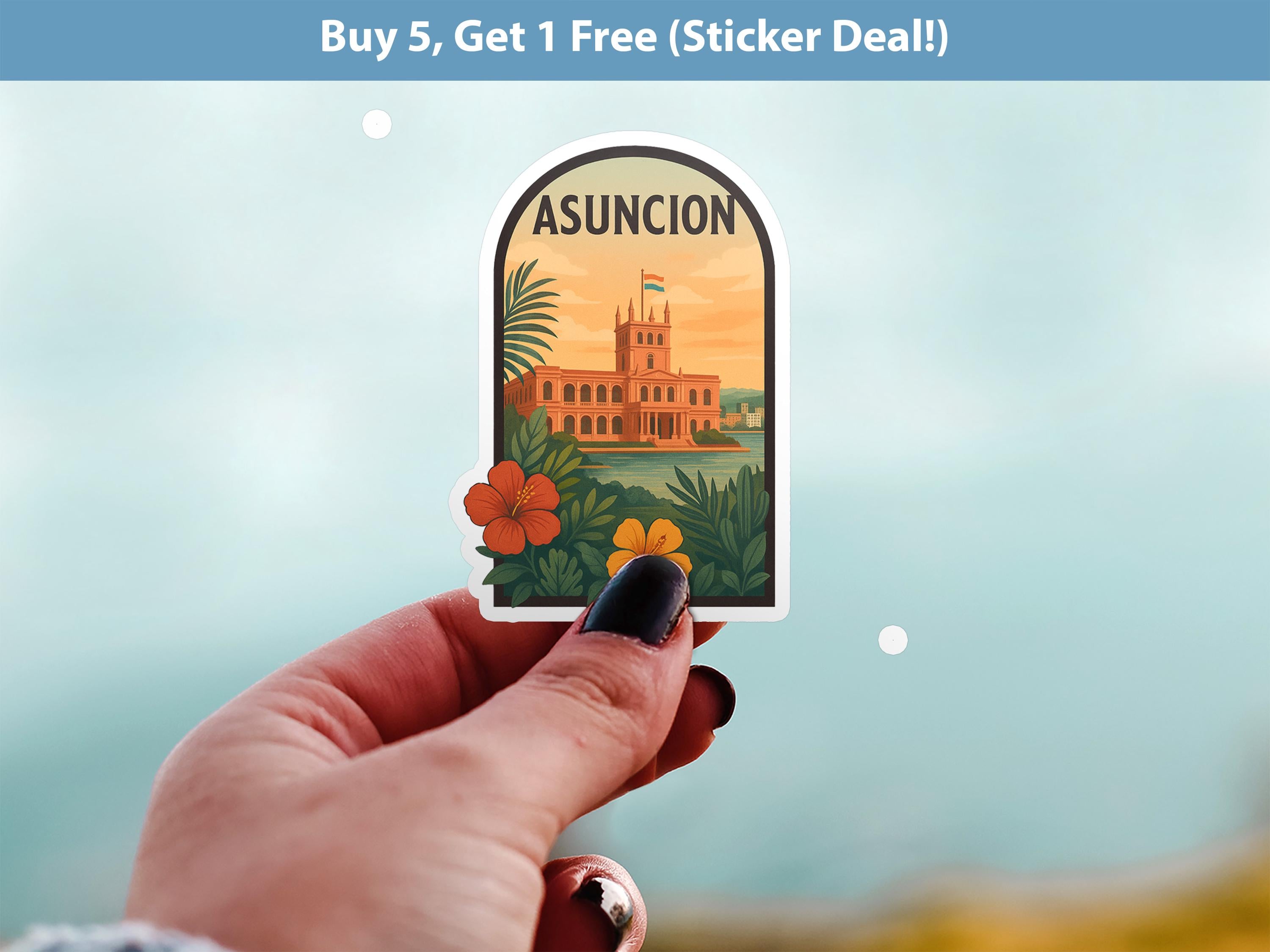 Asuncion Paraguay Sticker, Vintage City Vinyl Decal, Retro Travel Lover Collection, Journal Scrapbook
